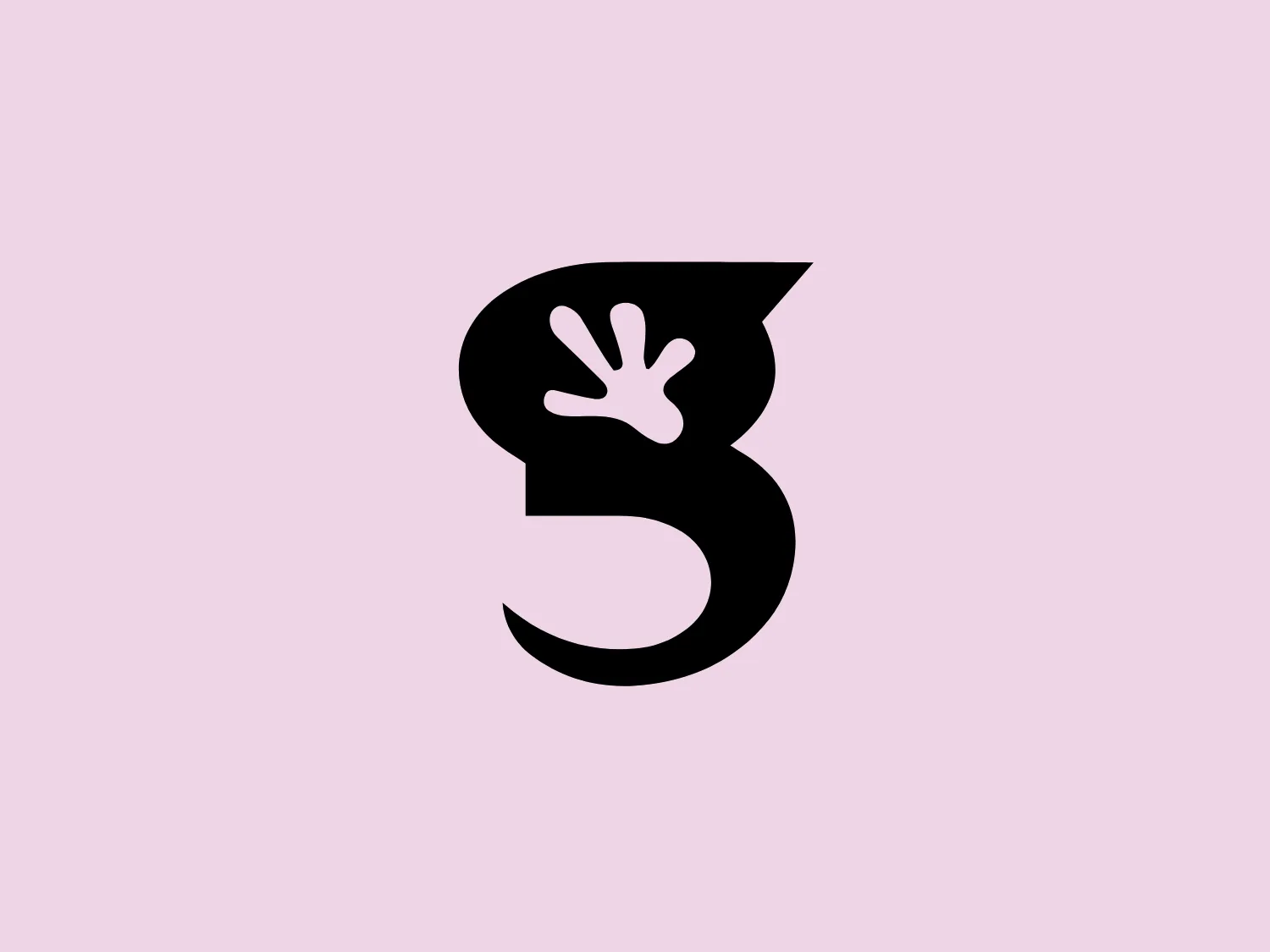 The Geckobrands logo is a bold, stylized, and modern design primarily in black. It comprises a single character that resembles the number '3' with a unique twist. The top portion of the '3' incorporates a shape that looks like a splash or a stylized handprint with three 'fingers' extending from the curve. This element gives the design a playful and creative flair. The overall aesthetic is simple yet impactful, with a clear focus on the contour and negative space. It's a logo that would stand well against minimal and clean backgrounds.
