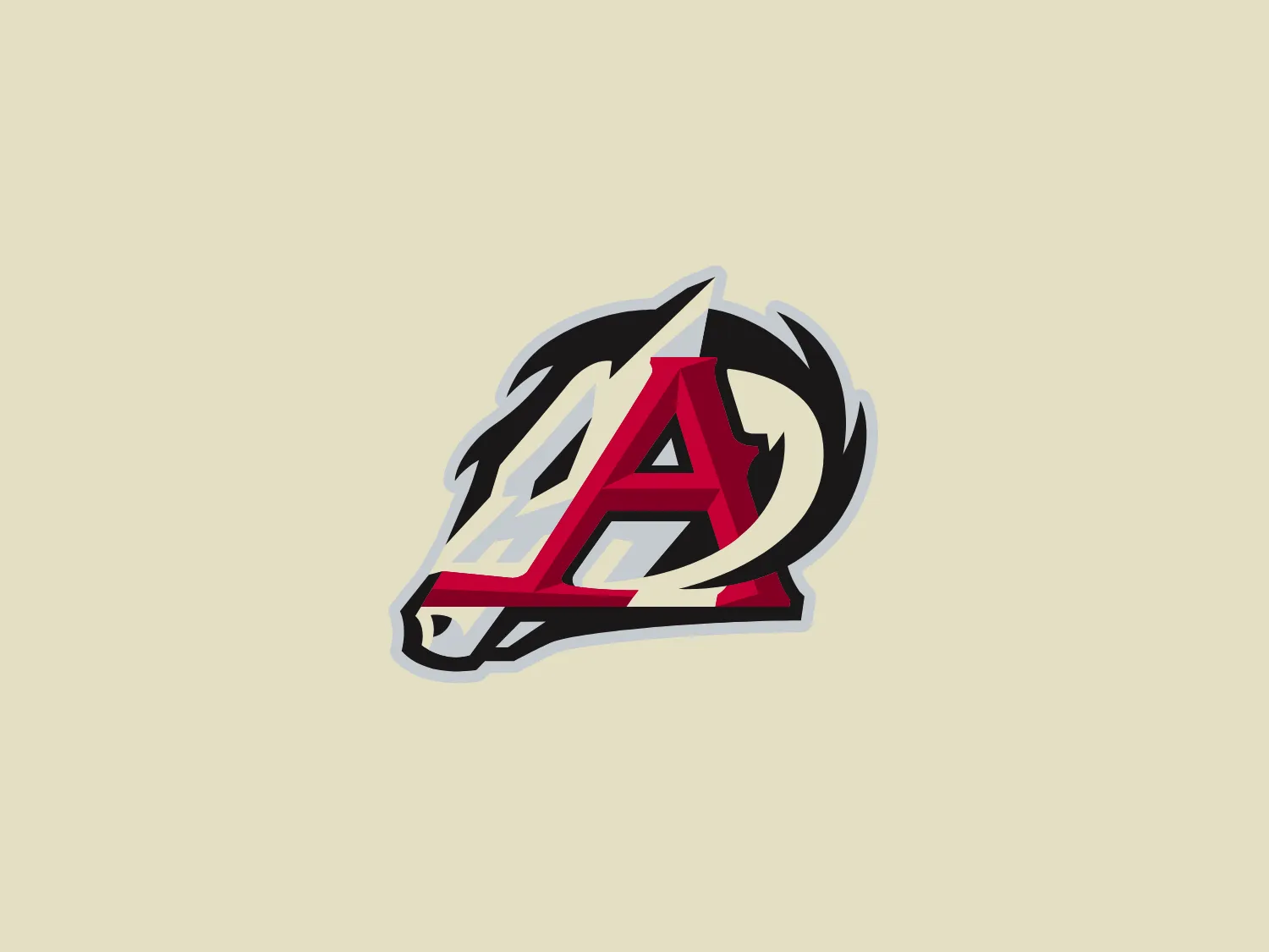 The Arkansas Travelers logo features a stylized letter 'A' that combines geometric and organic shapes to embody a sense of dynamic motion. The primary shape of the 'A' is crisp and modern with bold angles, while on its right side, it transitions into a fluid and aggressive form resembling a horse's head and mane, hinting at speed and power. The color palette includes shades of red, black, grey, and white, which are applied to create a sense of depth and dimensionality within the design. It strikes a balance between elegance and energy, which would appeal to a sports team or a company wanting to convey strength and ambition. The Arkansas Travelers logo has a three-dimensional effect achieved through strategic shading and highlights.