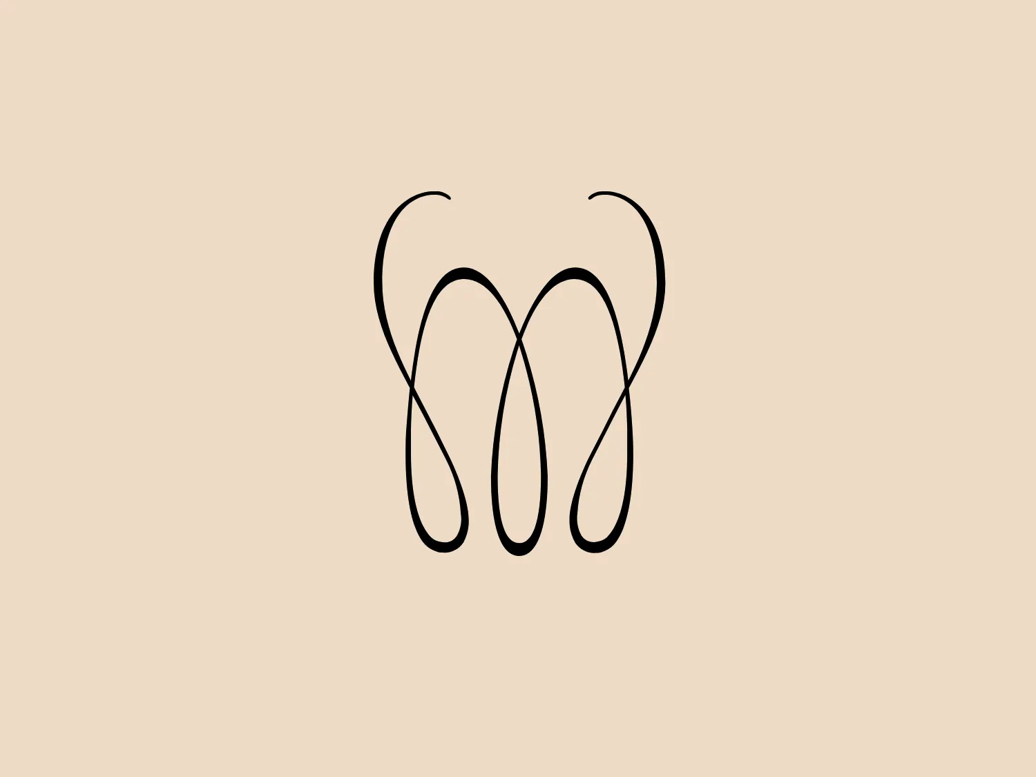 The MonaVie logo is a minimalist abstract design, consisting of continuous, curvilinear black lines forming a symmetrical pattern resembling the letter "M." The lines have an elegant, flowing quality, creating an organic and dynamic feel. With its monochromatic nature, the design exudes a modern and sophisticated look, making it versatile for various applications due to its simplicity.