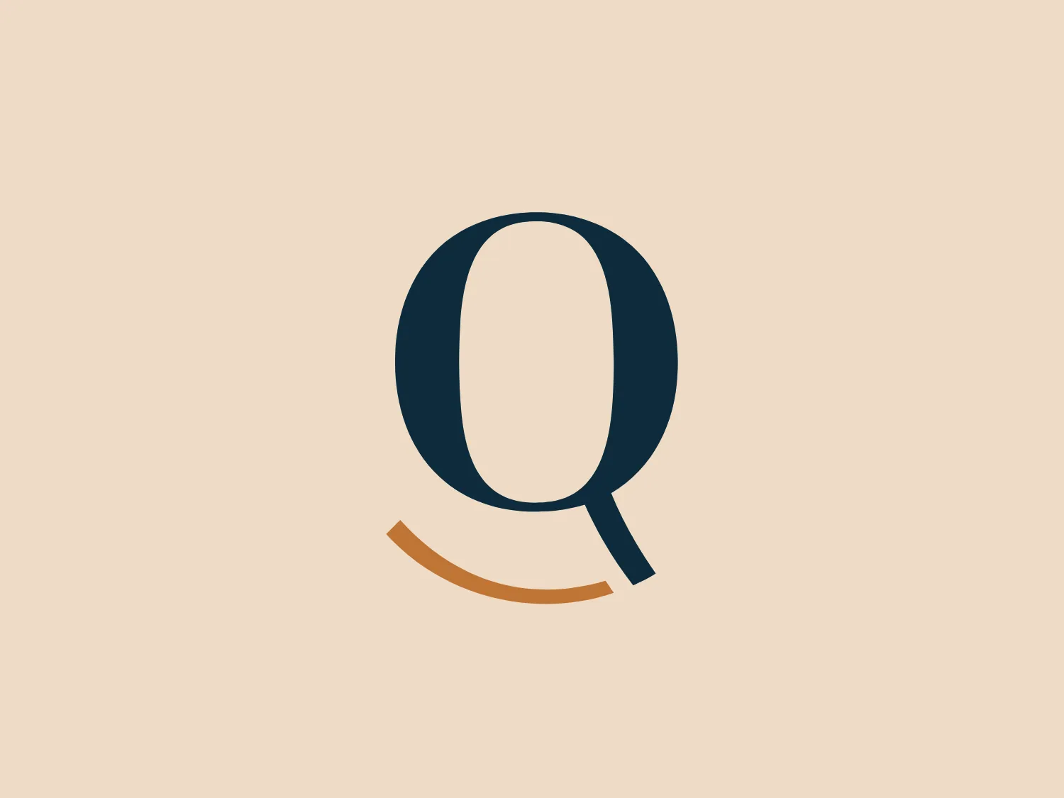 The Quayside Orthodontics logo showcases a bold, modern, and minimalistic stylized letter "Q" in deep teal color, with clean lines and a thick stroke. Accompanying it is a small, orange semi-circular line underneath, adding a pop of contrasting color and sense of dynamism or foundational support. The overall design exudes a professional and sleek aesthetic, ideal for a contemporary image.