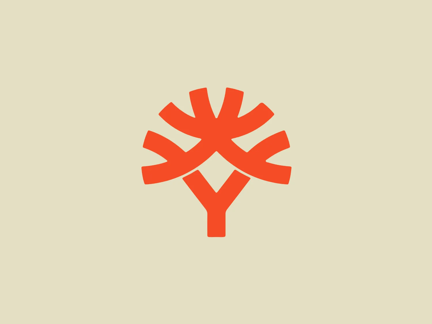 The Yggdrasil logo showcases an abstract tree-like symbol made up of stylized, geometric shapes. In the design, a central stalk spreads into angular, rotating branches that resemble leaves or a canopy, forming a circular boundary. The vivid orange color exudes energy and creativity. To complement the logo's orange tone, a soft, contrasting background palette is recommended.