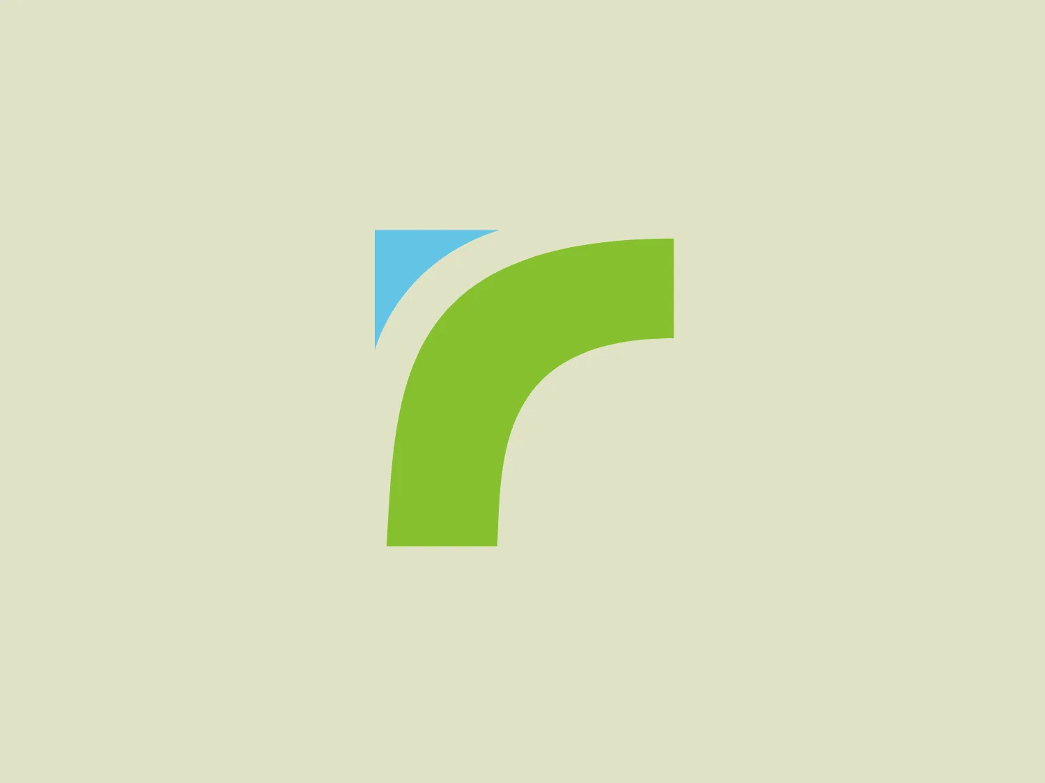The Renoviso logo is an abstract, stylized design with a dynamic and modern aesthetic. It consists of two distinct shapes – a prominent, curved green element resembling a checkmark or boomerang, and a smaller triangular blue element. The green shape represents growth, vitality, or progress, while the blue element adds balance and plays with negative space. The green shape features a gradient, transitioning from a darker tone at the bottom to a lighter shade at the top, while the blue element is a flat color providing a pleasant contrast. This simple yet effective design would stand out well against a neutral background.