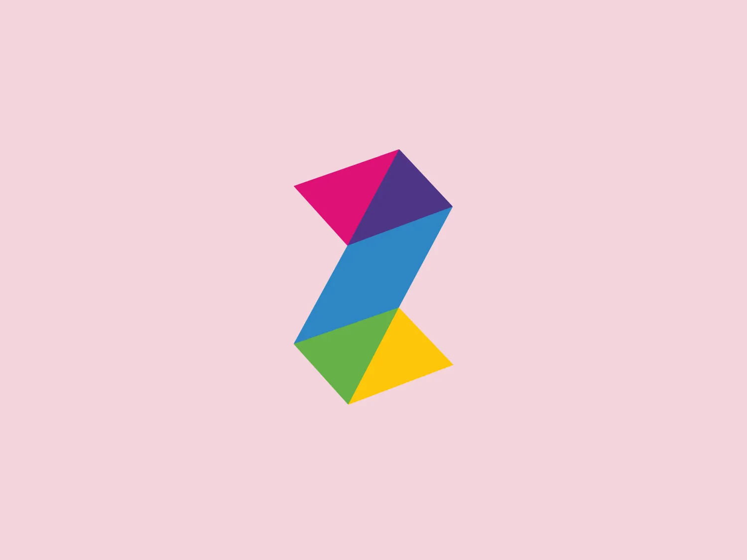 The Zink logo is a stylized abstract design composed of geometric shapes that create the illusion of a three-dimensional object. The configuration somewhat resembles a dynamic and twisted letter 'S'. It features a vibrant and colorful palette including magenta, violet, blue, green, and yellow, with each color occupying a distinct plane of the multi-faceted figure. The design has a modern and playful aesthetic with a harmonious use of color and geometric form, creating a sense of movement and depth. Given the range of lively colors in the Zink logo, a neutral but light background would complement it well.