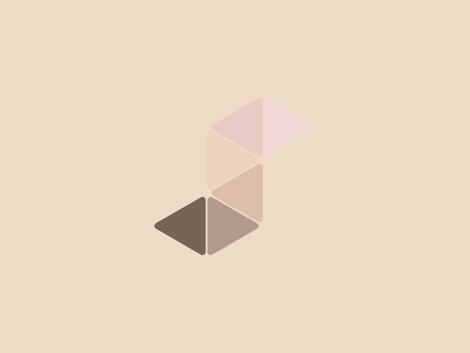 The Skintones Systems logo features a stylized, abstract design consisting of four diamond shapes arranged in a vertical sequence to create a zigzag pattern or a stylized letter 'S'. Each diamond is filled with a gradient, starting with a pale pink on the top, descending through shades of beige, and ending in a deeper taupe color at the bottom. The overall design aesthetic is minimalist and modern, with soft edges and a pastel color palette conveying elegance and sophistication. The use of gradients adds depth and a sense of dimension to the flat geometric forms.