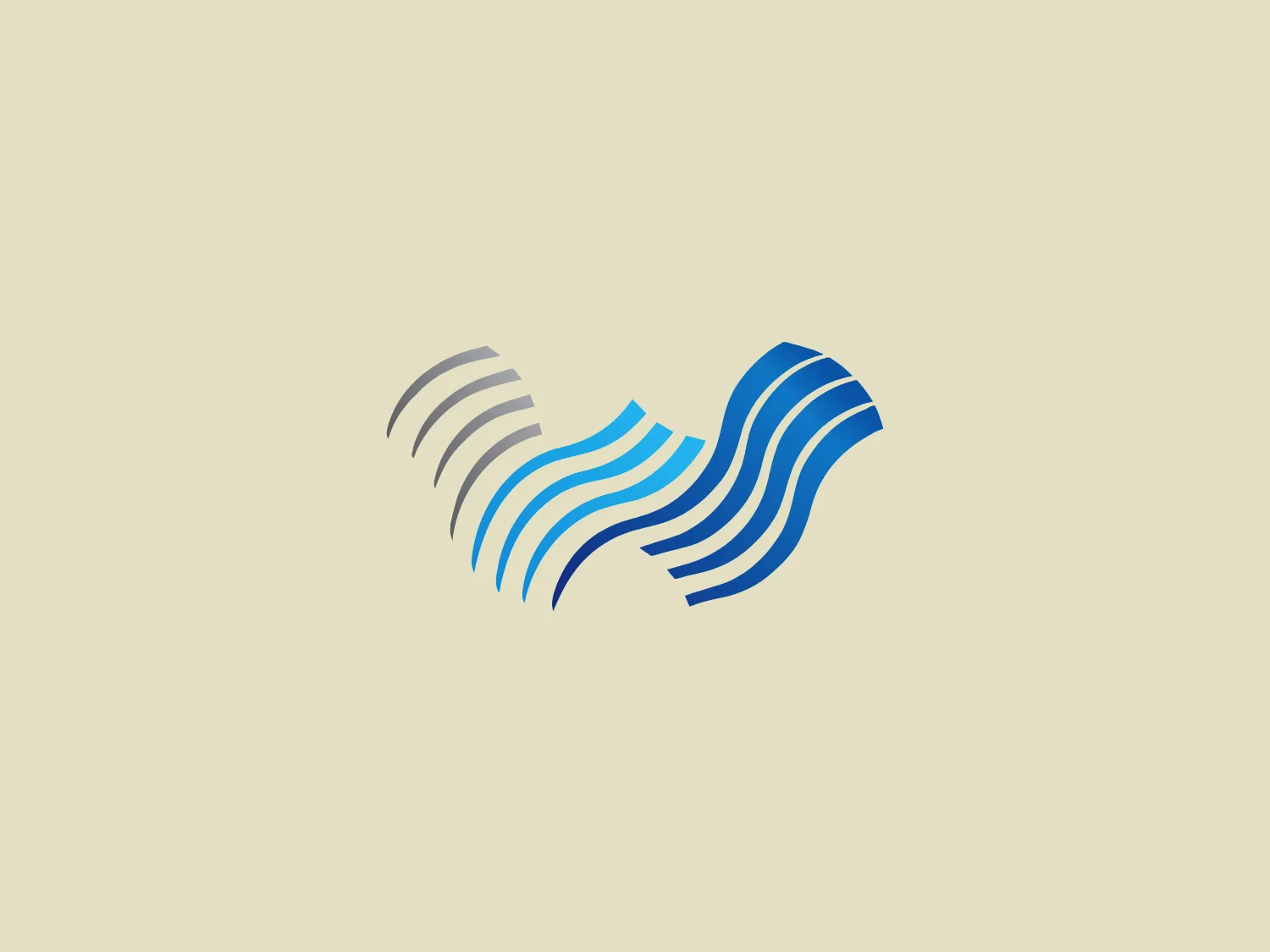 The Wavemaker Group logo features a stylized, abstract design comprising a series of horizontal lines with varying thicknesses that create a visual effect of a dynamic wave or ripple. The colors transition from a dark to light blue, suggesting depth and movement. This fluid form is reminiscent of water or sound waves and conveys a sense of energy and flow. The design is modern and could be associated with technology, audio, or marine themes.