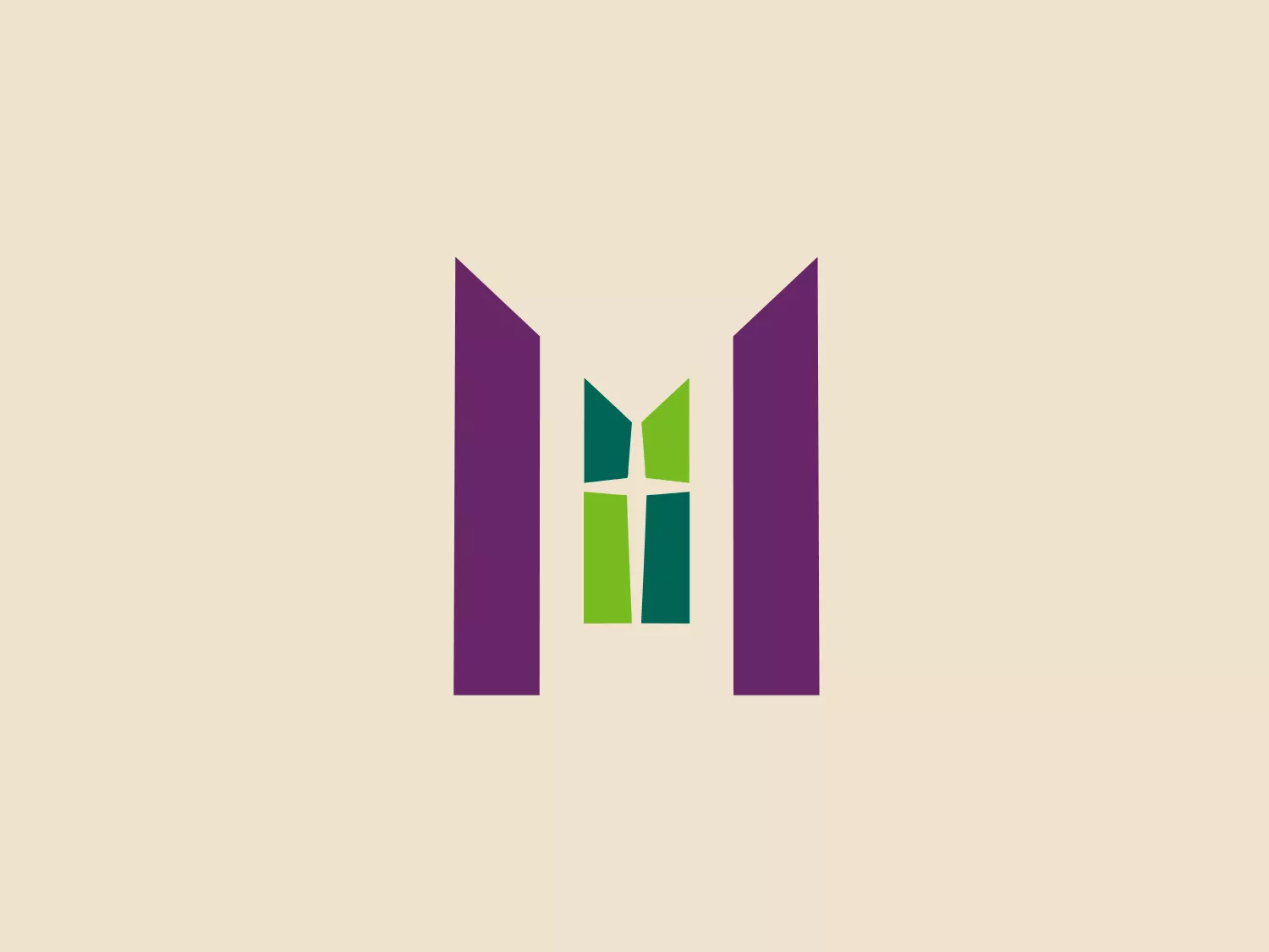 The logo for Mercy College incorporates a stylized letter 'M', with the right half resembling abstract windows in a two-tone green color. The bold geometric shapes form the 'M', complemented by two vertical purplish bars on the sides. The overall design aesthetic is sleek and modern, incorporating themes of architecture or technology with its window-like iconography. The color combination of green and purple gives a balance of warmth and coolness, suggesting innovation and eco-friendliness.