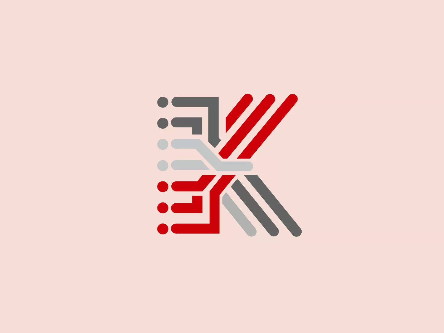 The logo for Kirby Group features a bold and dynamic design, with a stylized 'K' created from overlapping geometric shapes. The red and gray color scheme adds a sense of energy and passion, while the digital-inspired aesthetic conveys a modern and tech-savvy vibe. Noteworthy details include the gradient and pixelated effect, adding a touch of digital motion to the overall composition.