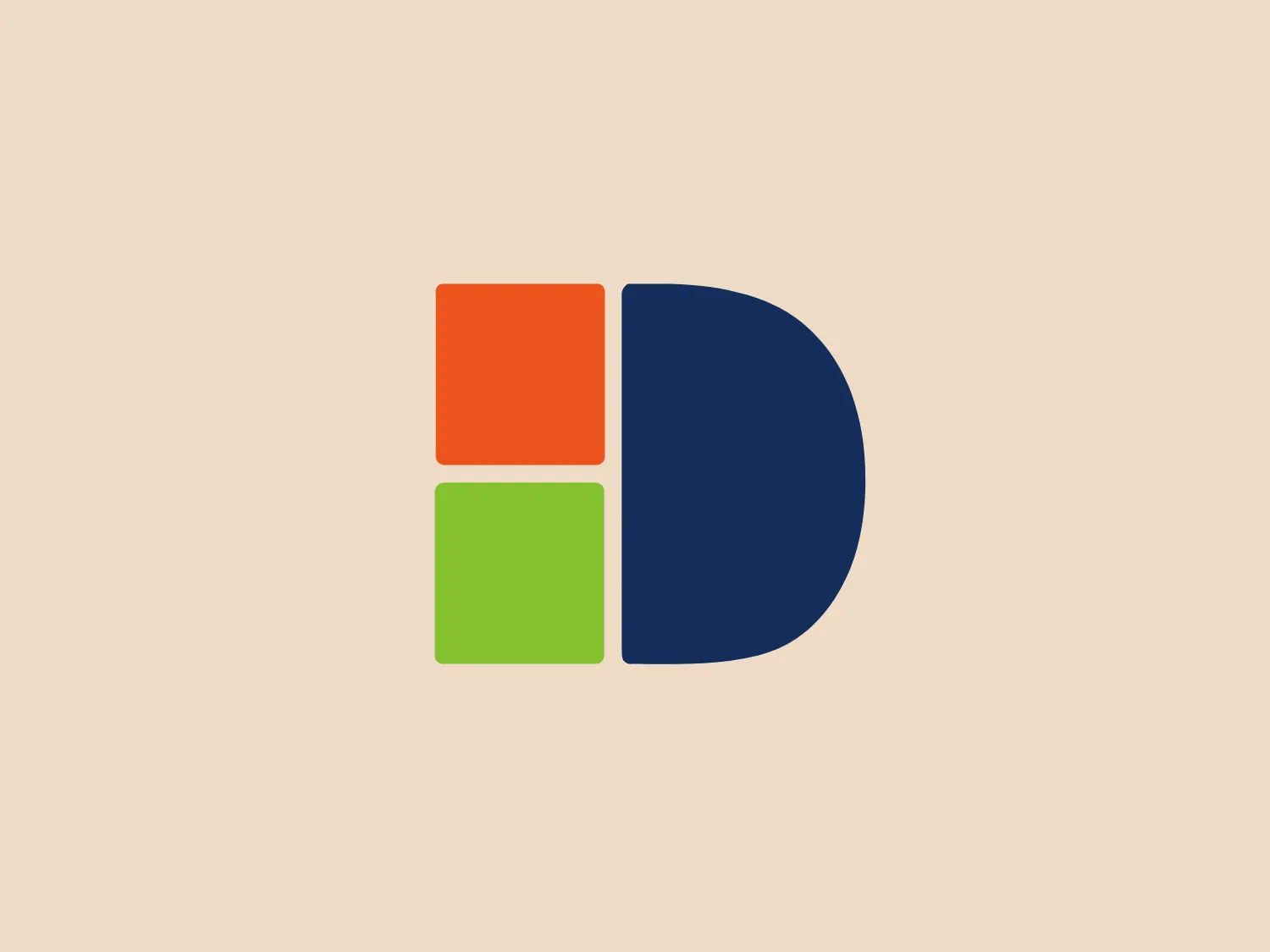 The logo for DCM features a simple and modern geometric design, composed of three flat shapes arranged to suggest a letter or a graphical element. On the left, a bright orange square sits atop a lime green square, while on the right, a navy blue semi-circle spans the height of the two squares, aligning perfectly with their right edges. The color contrast is striking, with the warm orange and green set against the cool blue, creating a balanced and eye-catching composition that suggests dynamism and innovation. This logo for DCM would stand out against a soft background that doesn't compete with its vibrancy.