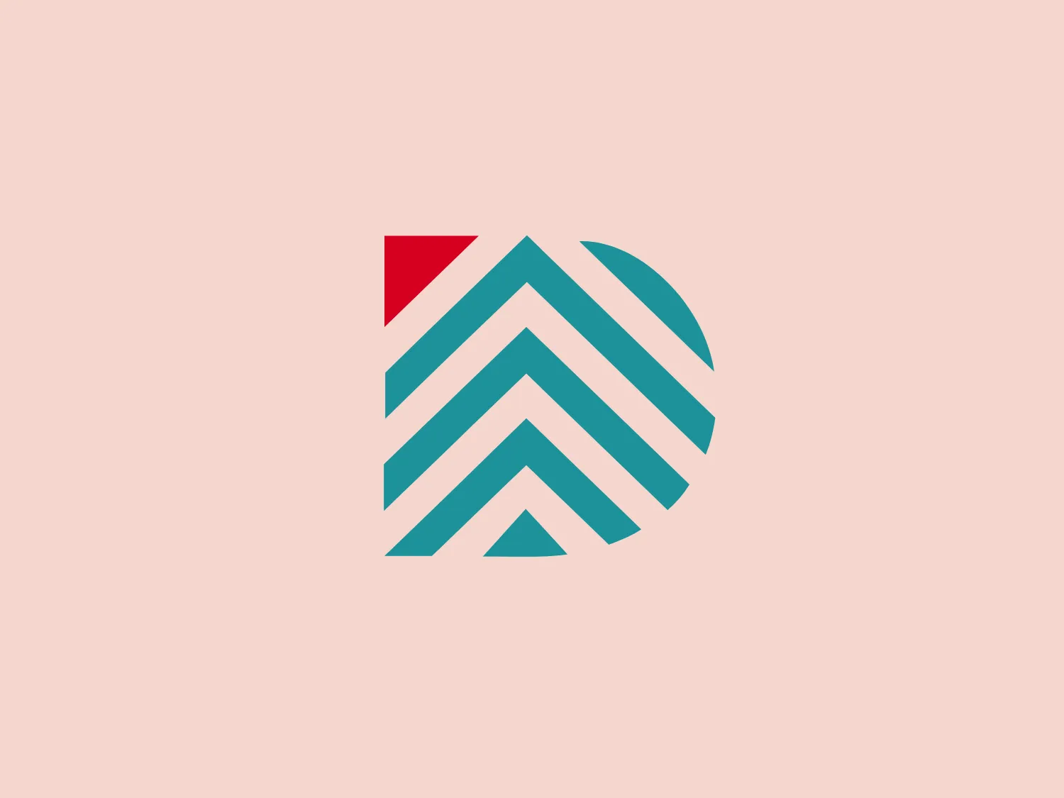 The Diker Bau logo features a circular badge or shield composed of chevron or arrow-like stripes arranged in a concentric pattern. The stripes are a medium teal color, conveying stability and professionalism, and culminate in a small red triangle at the top left corner for a dynamic and directional touch. The design has a modern, clean aesthetic that suggests movement and progress.