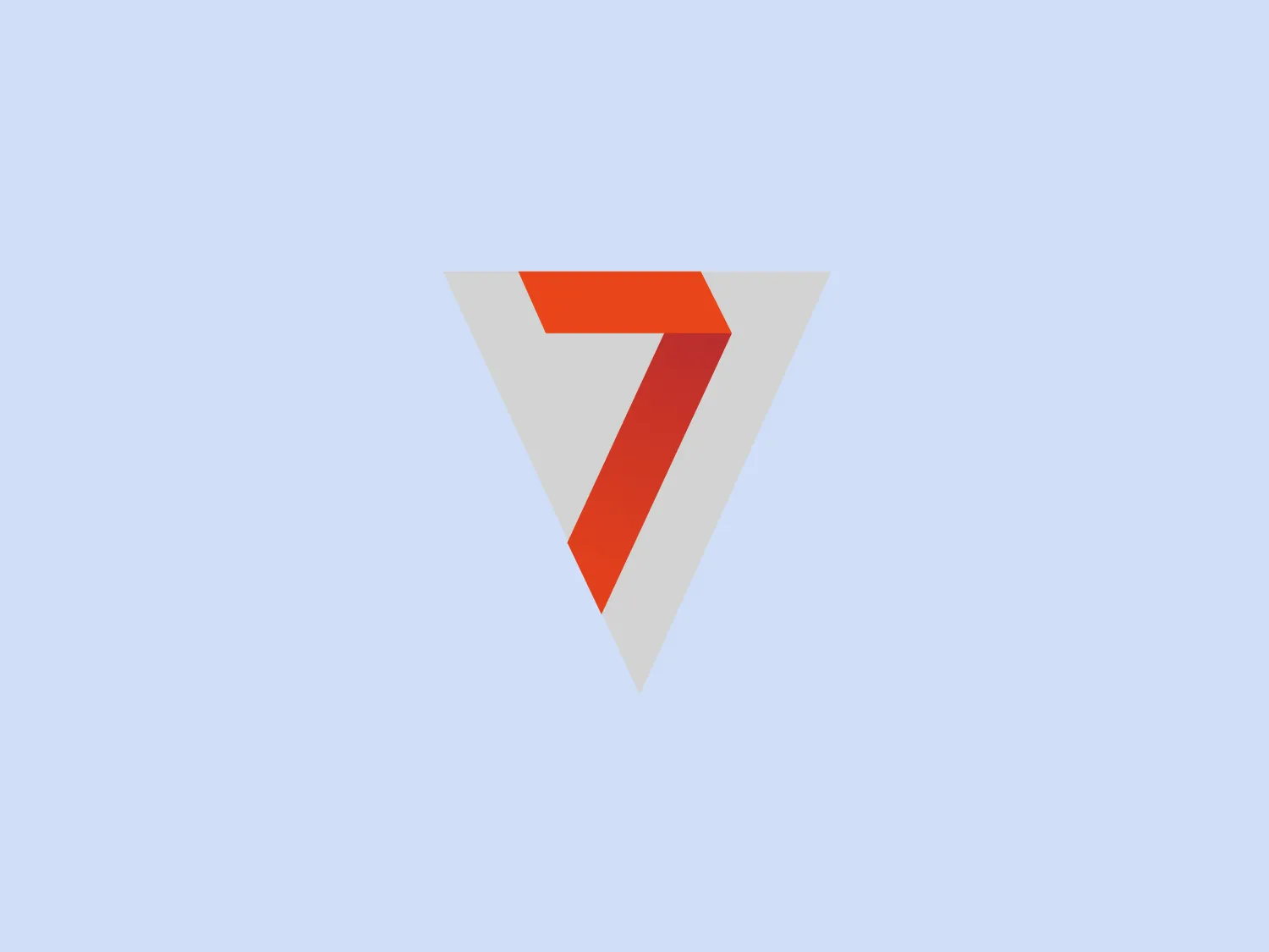 The logo displayed for 7 TV is a stylized, abstract representation composed of two primary shapes: an inverted triangle and a chevron-like arrow. The triangle is filled with a light, silvery gray color, while the arrow shape is bright orange, creating a sense of movement and directionality. The sleek, clean lines of the design lend it a professional and contemporary look, with an overall aesthetic that is minimal yet striking.