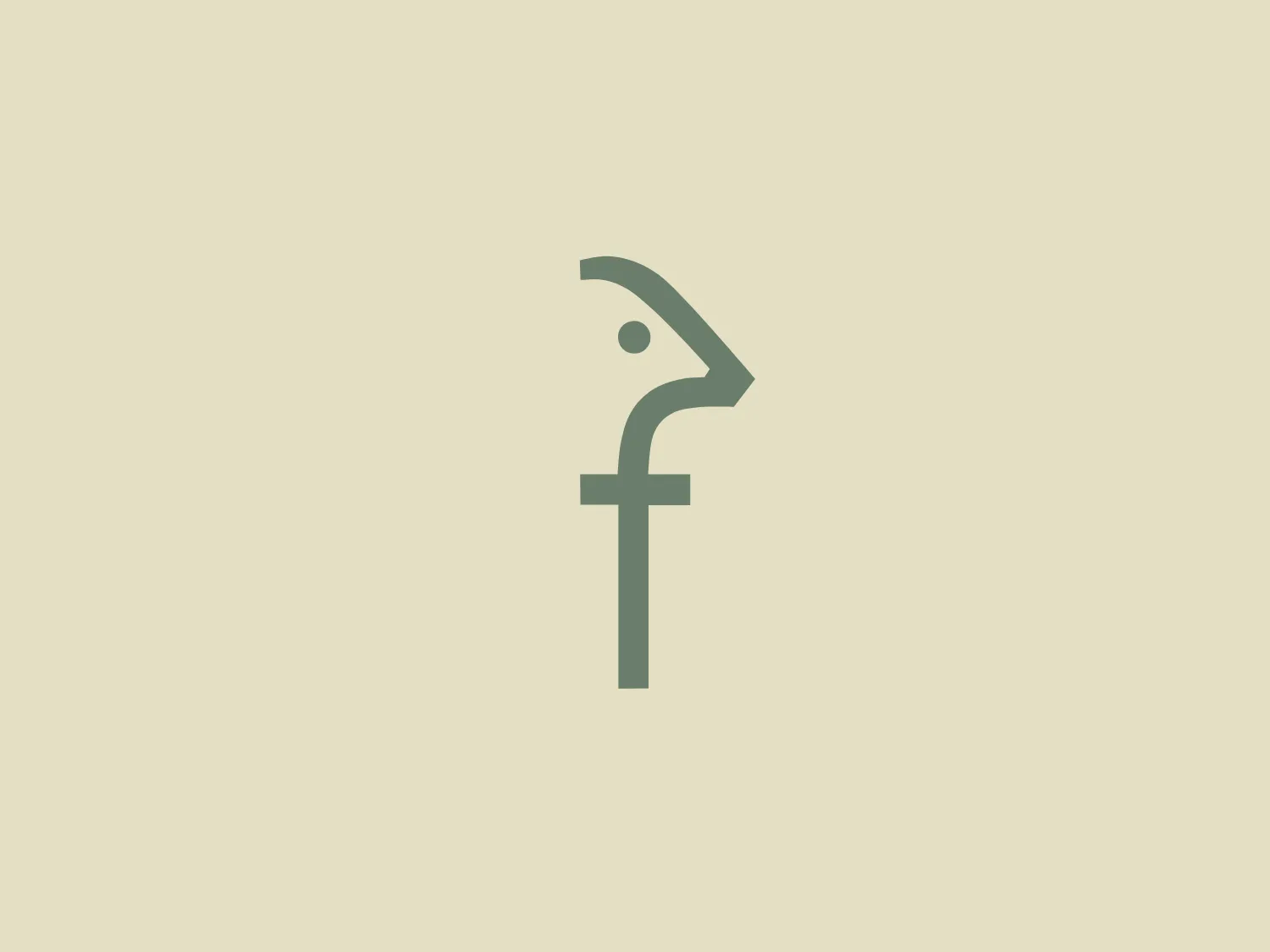 The Forestier logo is an abstract and minimalist representation of a human figure or face, created with simple geometric shapes. It features a vertical line with a circular dot above it, suggesting a body with a head. The design also includes a distinct shape resembling a profile of a face with a pointed nose, sloping forehead, and concave detail that implies an eye or facial contour. The color palette is a muted green-gray, exuding sophistication and calmness, which enhances the overall modern aesthetic of the logo.