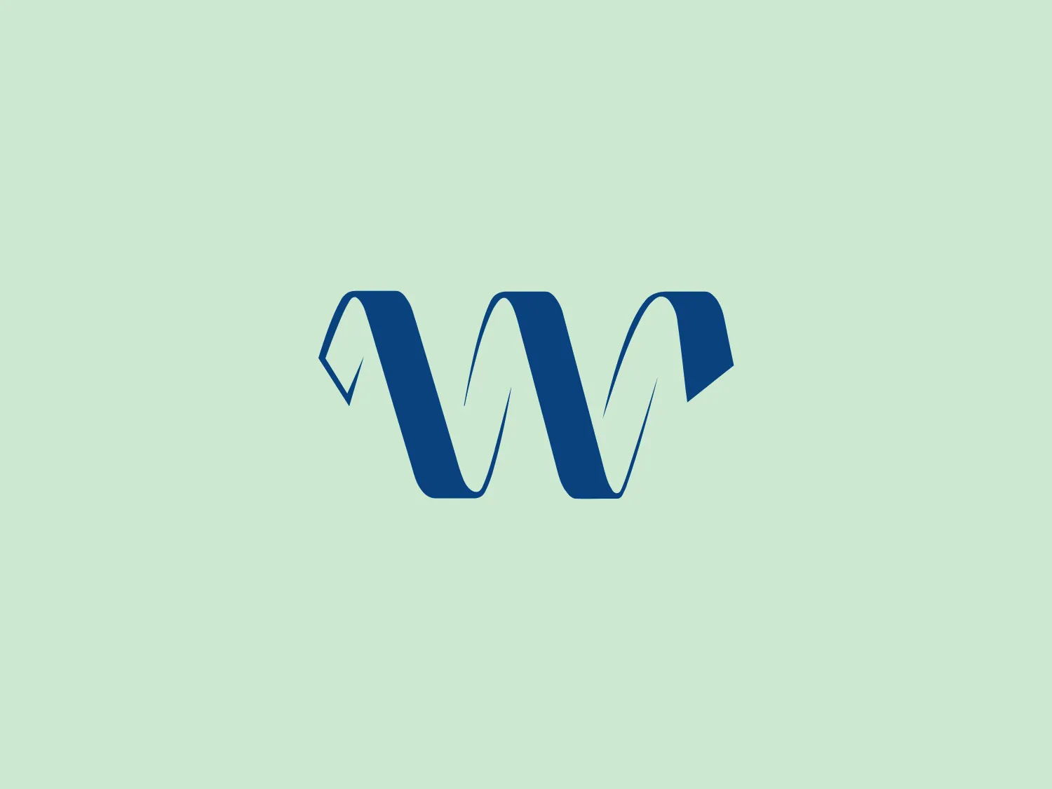 The Wise Group logo features a stylized, ribbon-like design composed of a singular continuous line creating peaks resembling a simplified waveform or mountain range. It has a modern and minimalist aesthetic, using a strong, singular navy blue color that gives it a professional and sleek appearance. The line width is consistent throughout, and it forms sharp angles at the peaks, adding a dynamic and edgy feel to the design. The tails of the ribbon tuck under at each end, implying motion or fluidity, and the negative space at the bends adds intrigue.