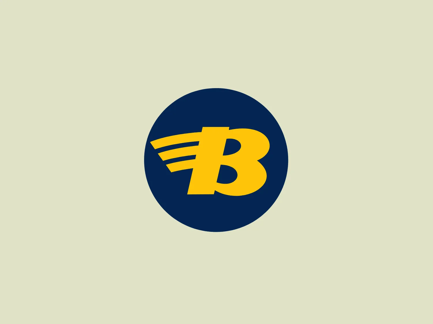 The image displays the Barum logo, a stylized, uppercase "B" with two vertical strokes at the top and bottom, reminiscent of the dollar sign. The "B" is colored in a bright, golden yellow, which stands out emphatically against the deep navy-blue circular background. The font of the "B" has a bold, blocky design, giving it a strong and stable presence. There are eight white speed lines to the left of the "B," which create a sense of motion and digital transfer, fitting for a cryptocurrency. This logo has a modern and digital aesthetic, corresponding to the cutting-edge nature of blockchain technology and decentralized finance.