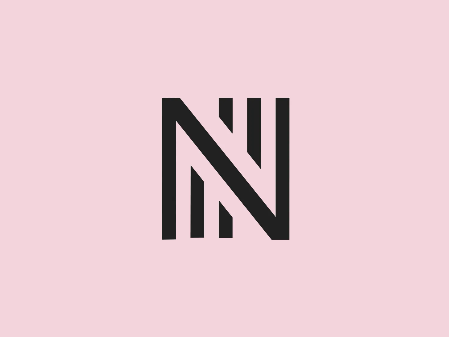 The NeueChair logo is an abstract, stylized representation of two intertwined letters "N" and "J," with the "N" character being dominant. It has a modern, geometric appearance, consisting of bold, vertical and diagonal lines in a bright red color. The logo's design is minimalist and uses negative space effectively to differentiate the two characters and create a dynamic sense of interconnection between them. The edges are sharp and convey a sense of precision, suggesting a contemporary, cutting-edge brand identity.