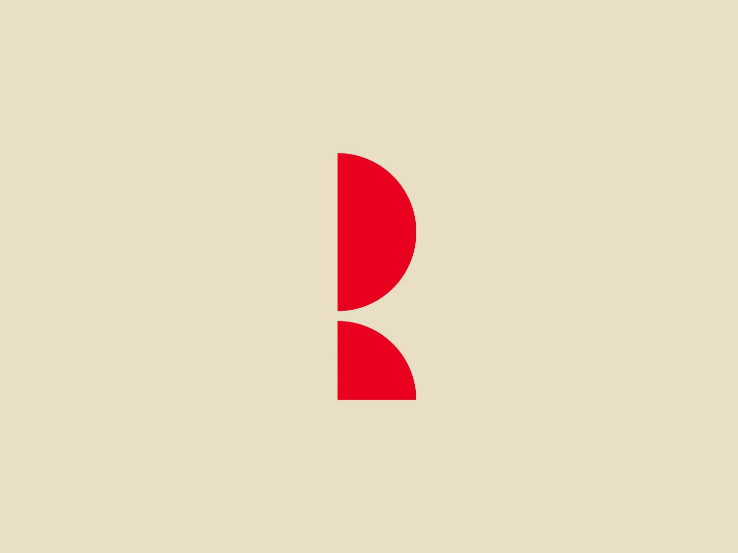 The Rosso Film logo is a bright, vivid red abstract design composed of two distinct shapes resembling the character 'B'. The upper half is a solid red semicircle, while the lower half is a backward 'C' shape, creating a sense of balance and modern appeal. The color has a matte finish that suggests energy and boldness. The simplicity of the design allows for versatile usage across various media. Given the vibrancy of the red, a neutral and subtle background color would complement it well.