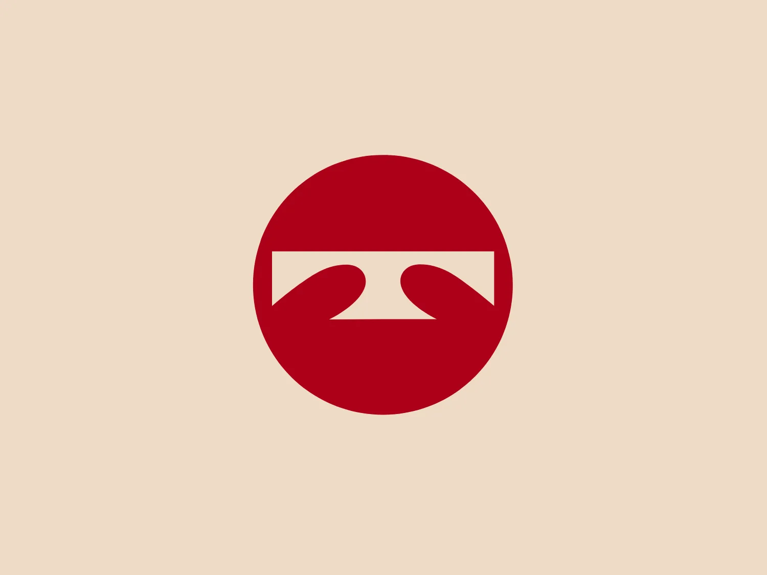 The Technos logo features a solid red circular background with a white, stylized symbol in the center. The symbol abstractly represents a bridge or arch in a geometric fashion, using negative space to create two triangular cutouts at the base of the circular shape and a rectangular negative space across the top for symmetry and stability. The design aesthetic is minimalistic and modern, with a versatile application across various mediums.