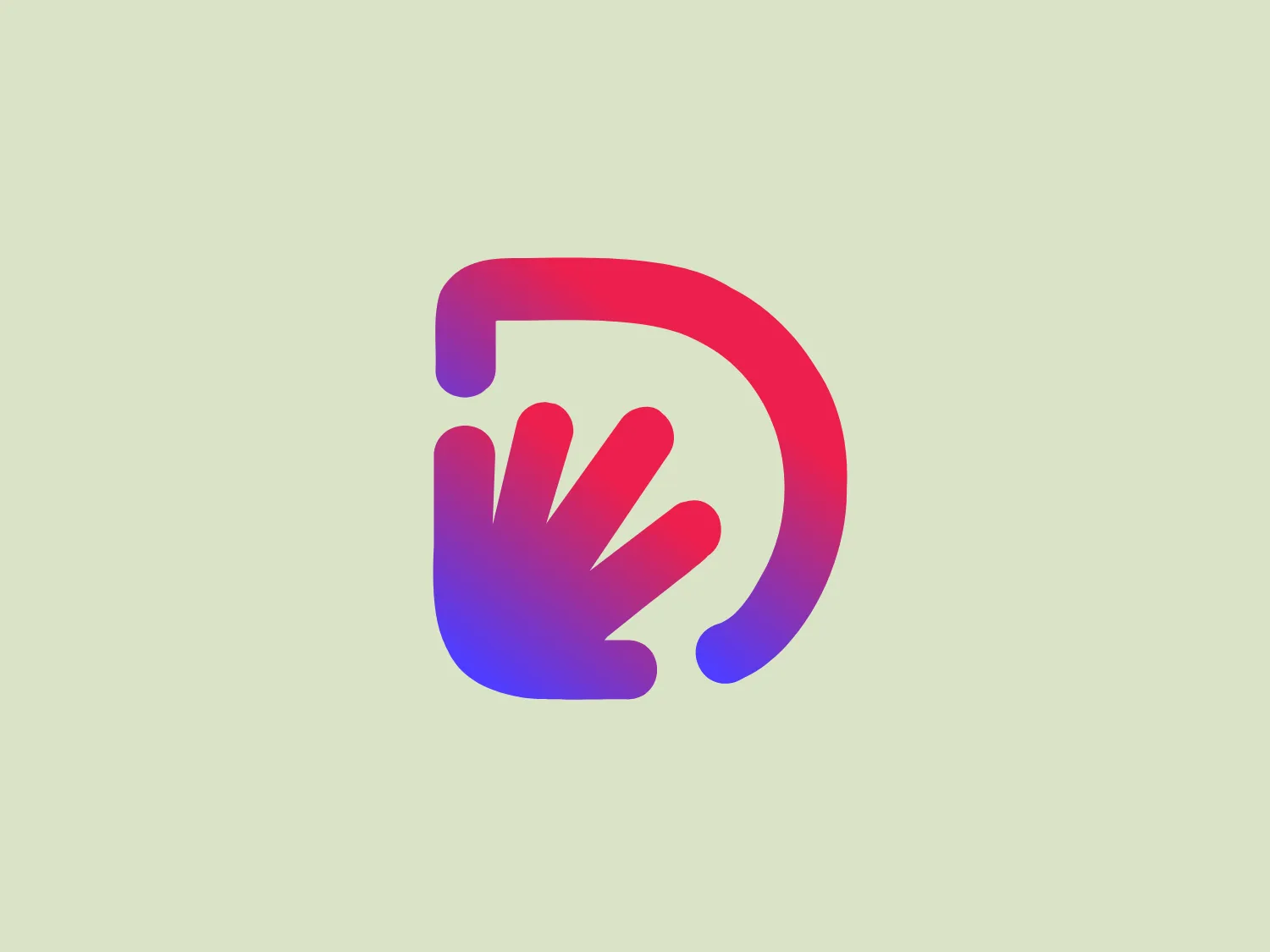 The Fandy logo showcases a bold, modern design with a seamless gradient color scheme transitioning from deep magenta to vivid purple and rich blue. The stylized letter "D" integrates an abstract representation of a hand with splayed fingers, suggesting motion. The rounded edges and fluid lines convey a friendly and dynamic brand image, giving a sleek and contemporary aesthetic with a playful twist.