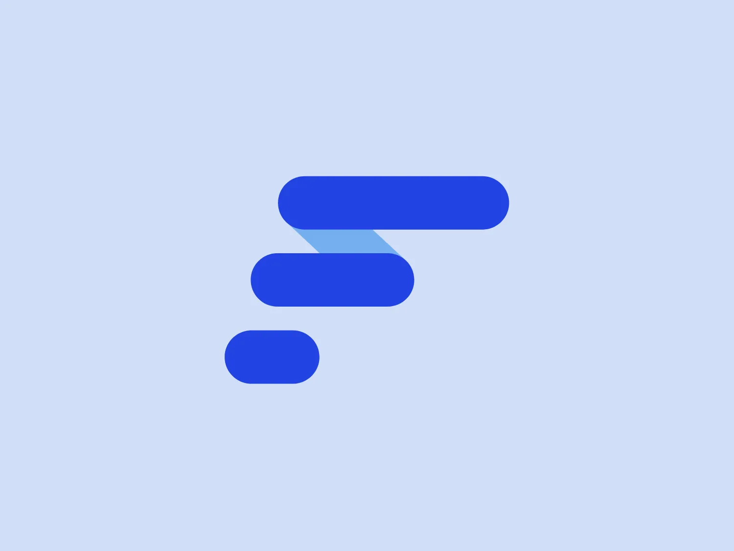 The logo for Float incorporates a stylized letter 'E' made up of three bold, rounded bars in varying shades of blue. The top bar is the longest, angling downwards to the right and intersecting the middle bar, which angles more steeply downward. Completing the 'E' is the shortest bar, with a detached dot positioned to the lower left, creating the impression of a lowercase 'e'. The design exudes a modern and digital feel, with the gradient adding depth and the crisp edges conveying precision.