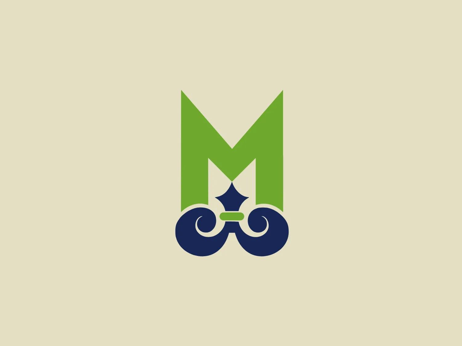 The City of Mobile logo boasts a stylized green letter 'M' with sharp edges and a modern look, underscored by two interconnected blue shapes resembling a bicycle or glasses. These circular shapes are symmetrical, with a small white star-like figure sitting at their intersection. The vibrant and professional color palette, with contrasting shades, provides a sense of energy and reliability. Overall, the logo emanates a contemporary and clean design aesthetic that is both distinctive and recognizable.
