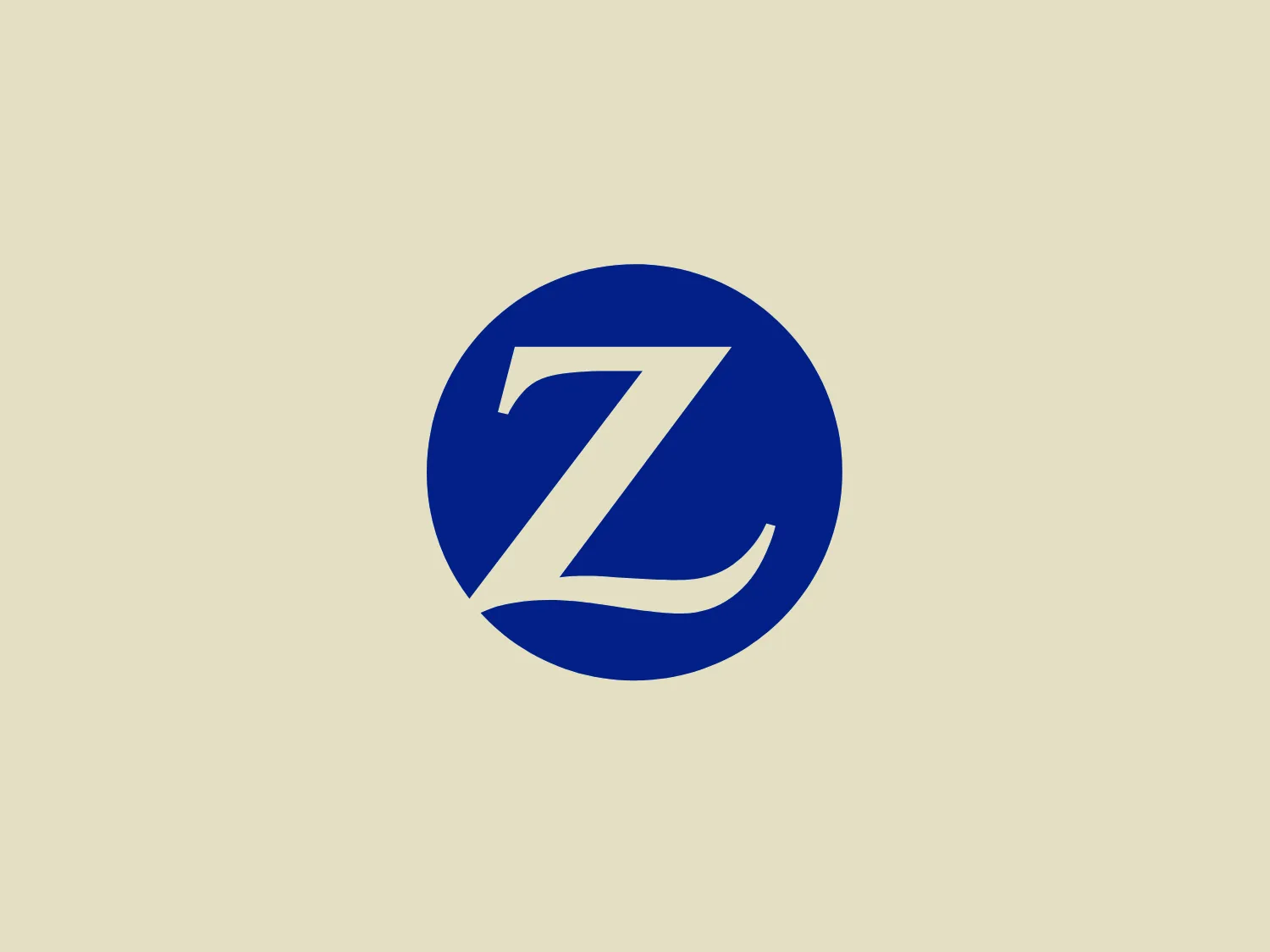 The Zurich Insurance logo presents a stylized white letter "Z" against a solid blue circular background. The elegant, modern design of the "Z" features a flowing line that suggests dynamic motion, while the lack of serifs and fluid curves add a sense of fluidity. The strong, saturated blue color conveys professionalism and reliability, with a light neutral background to complement the overall design.