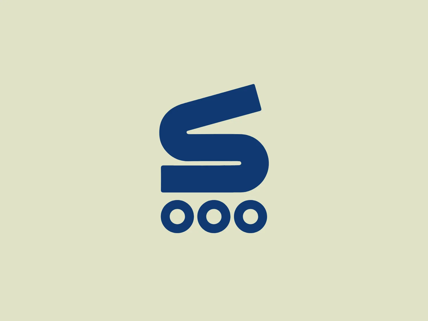This logo features a stylized letter 'S' rendered in a bold, dark blue color. The 'S' is designed with smooth curves and sits above a horizontal line with three solid circles aligned below it, suggesting motion or wheels in motion. The use of negative space within the lower curve of 'S' enhances the dynamic feel. The overall design is modern, clean, and conveys a sense of speed or efficiency. Considering the color and design of the Sarens logo, a background color that complements it without overshadowing the logo's impact would be beneficial.
