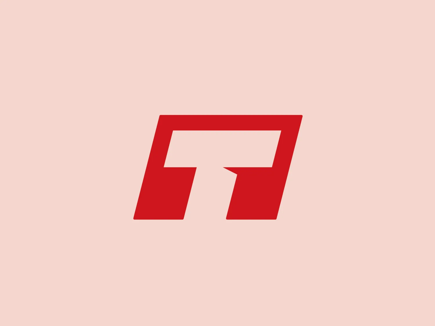 The image features a bold, geometric logo consisting of a stylized red letter 'T', designed for the business Tucker. The letter has a distinctive notch cut out on the inner side of the vertical stroke, giving a modern and digital impression. The simplicity of the design, featuring clean lines and a strong, singular color, conveys a sense of strength and innovation. The use of negative space within the shape creates a dynamic visual that is both striking and memorable. This logo would stand out effectively against a soft, neutral background.