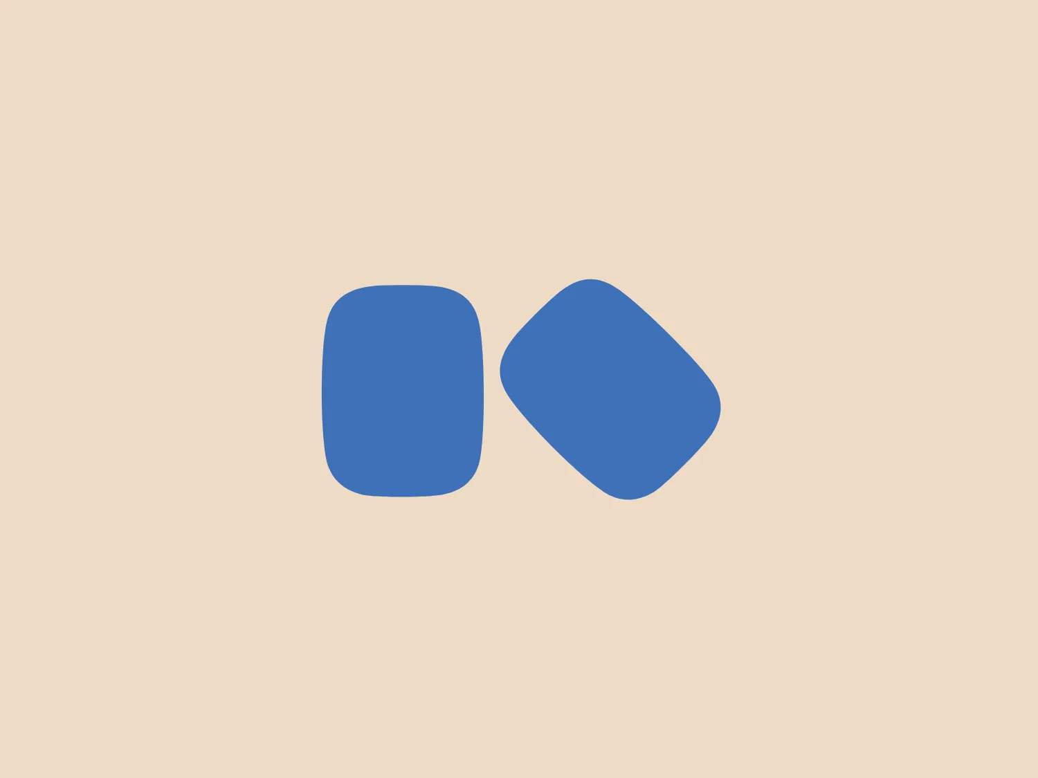 The Kosé Corporation logo consists of two rounded geometric shapes—a square and a parallelogram—leaning against each other. Both shapes have soft, rounded corners and are a medium shade of blue, creating a professional and modern aesthetic. The orientation of the shapes gives a sense of movement or interaction. The simplicity of the design suggests versatility, representing various concepts from technology to partnership. The logo would complement a subtle and light background well.