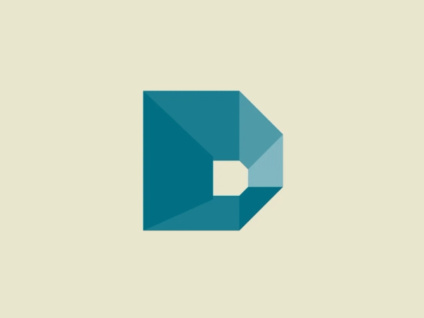 The logo presented for DFDG Architecture is a stylized letter "D" composed of geometric shapes in a tessellation pattern. The shapes that form the letter include a darker rectangle and lighter, varied trapezoidal and triangular shapes that create a sense of three-dimensionality. The color palette is a gradient of teal and turquoise tones, evoking a modern and sleek design aesthetic. The geometric concept suggests precision and cutting-edge technology. For a background that complements this logo without overpowering it, a soft, neutral color would be ideal.