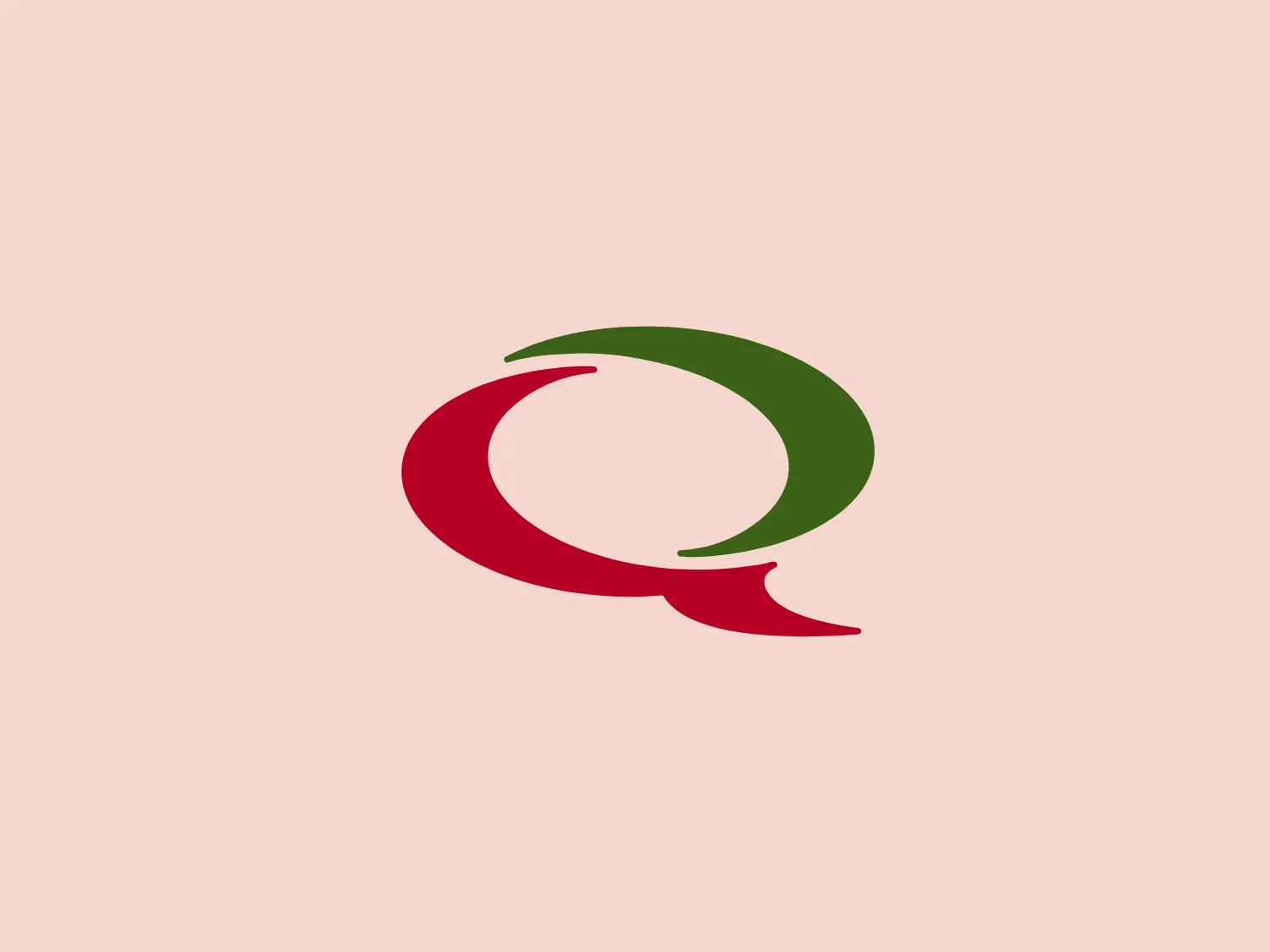 The Quiznos logo showcases a modern, abstract design with two swooping shapes creating a circular motion. The main shape on the left is a rich green, while the right shape is vibrant red. The red shape extends below the green, forming a tail-like feature reminiscent of a conversation bubble or a dynamic entity in motion. The green and red shapes slightly overlap, suggesting interaction or connectivity. Both shapes are solid-colored, with clean borders, contributing to a simple and clean aesthetic.