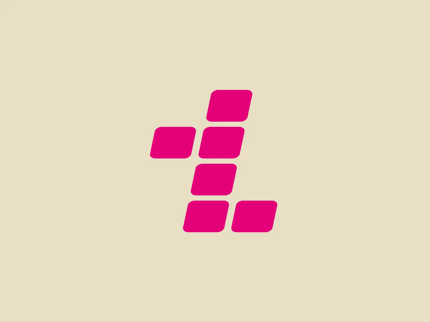 The Telegrafi logo is a stylized letter "E" created with five rectangles arranged at a 45-degree angle, giving a 3D stepping effect. The bold and vibrant fuchsia color evokes a sense of forward movement. The modern, clean, and minimalistic design allows for versatility across various applications, while the consistent size and color of the rectangles unite them into a cohesive and abstract shape.