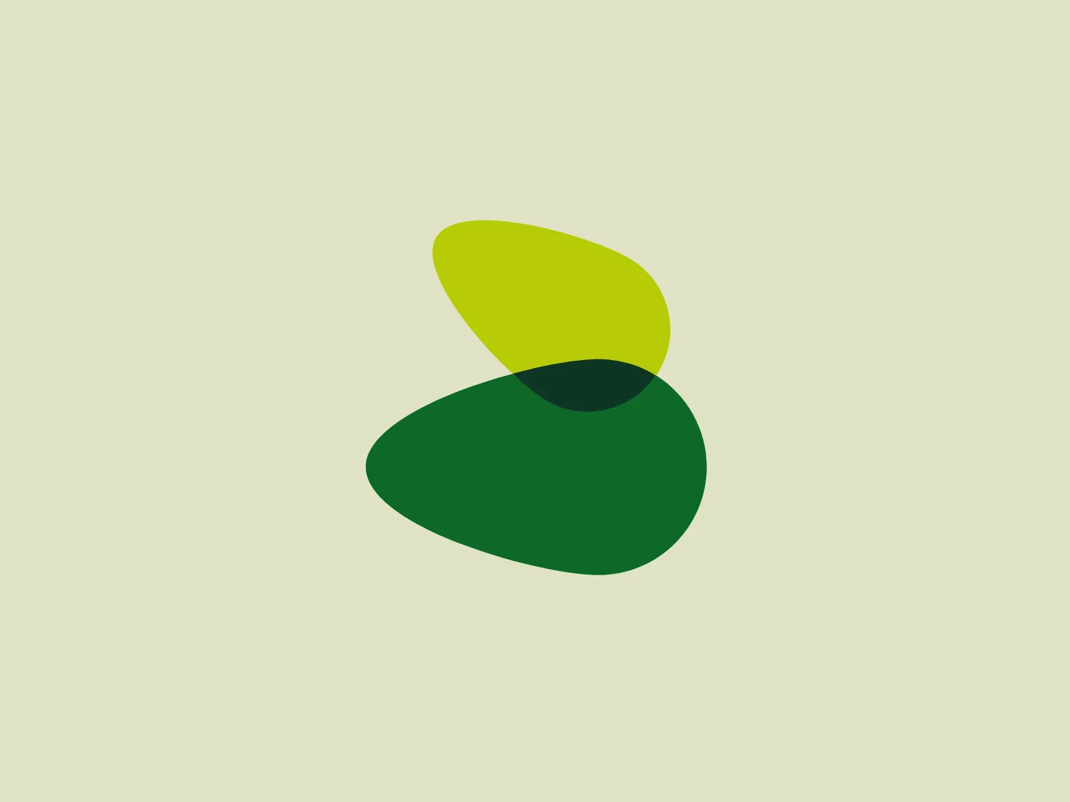 The Banco Falabella logo features two overlapping abstract shapes. The bottom shape is larger and colored in a deep, forest green, while the smaller, upper shape is a bold yellow-green, suggesting dynamism and organic growth. The overlapping area creates a darker hue due to the transparency effect, with the shapes possessing a smooth, curved outline, producing a modern and minimalist feel. This simple yet effective design conveys environmentally friendly themes or natural elements.