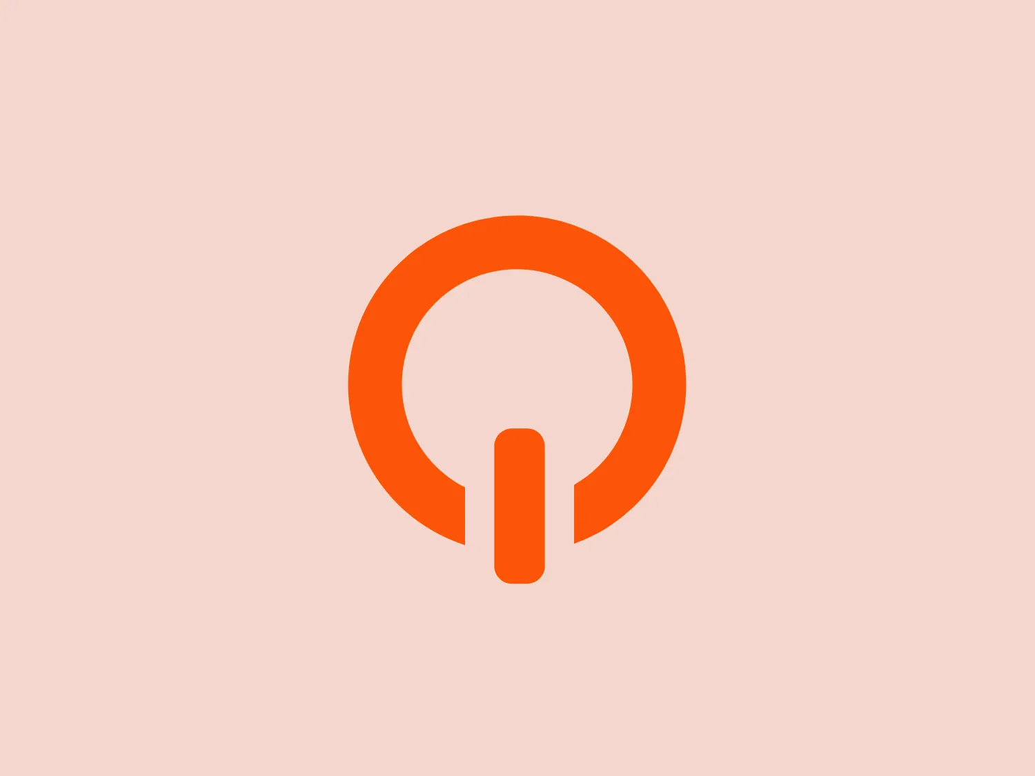 The logo presented for Quatro TV is a simple yet bold design comprising a solid, bright orange color. The design is a stylized letter "Q" with a distinctive cut-out portion that gives it the appearance of an electrical power button symbol. This clever design combines the letter and symbol smoothly, suggesting themes of energy, power, or technology while maintaining a clean, modern aesthetic. The shape is symmetric, and the thick lines convey stability and strength.