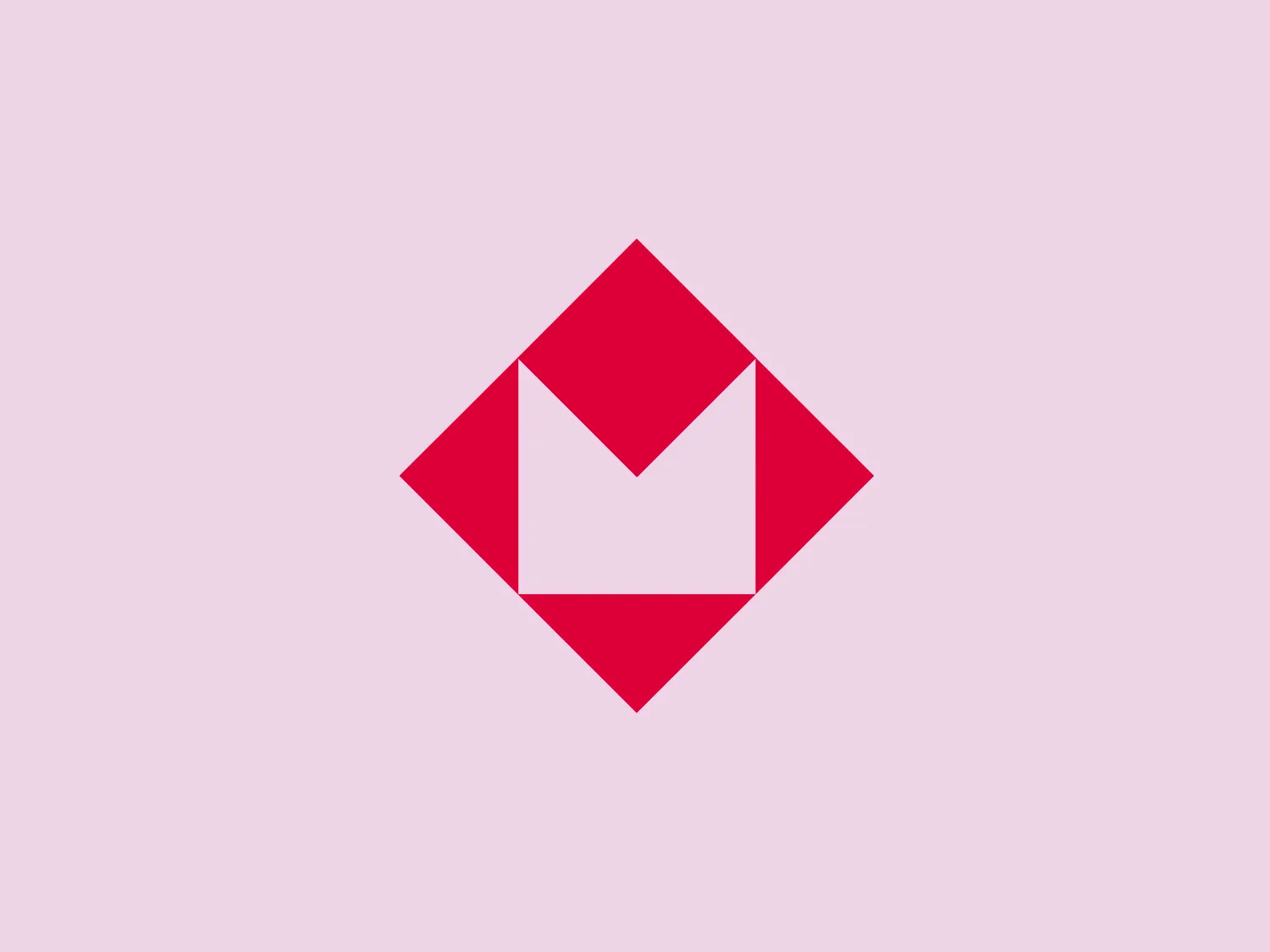 The image is of a simplistic and modern logo, composed of geometric shapes in a vivid red color. It features a central square turned on its point, creating a diamond-like figure. Inside this diamond, an inverted triangular space at the bottom evokes the impression of an abstract letter 'M' or a downward arrow. The striking red gives the logo a bold and dynamic presence, while the clean lines contribute to a sleek and contemporary feel. The balance between the positive and negative space adds to the visual intrigue of the design.