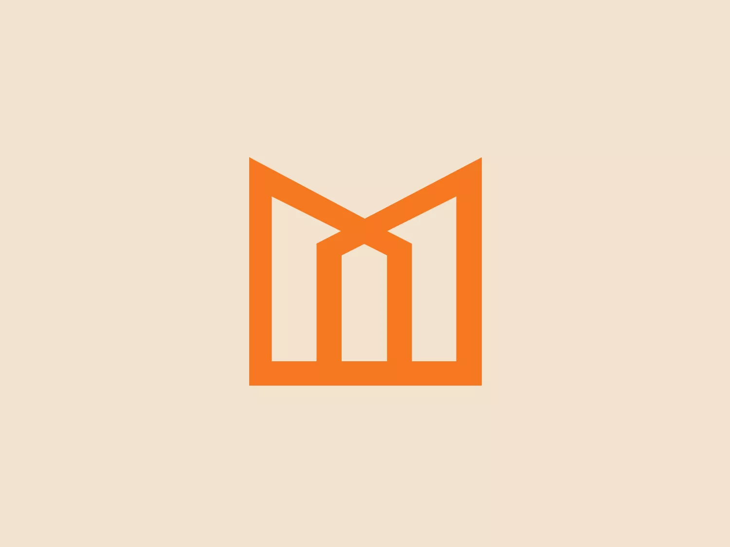 The logo for MidFirst Bank is a stylized letter "M" composed of three bold, vertical bars connected by angular lines at the top, giving it a crown-like appearance or a simplified city skyline. It features a modern and sleek design with a minimalist aesthetic that suggests sophistication and stability. The color of the logo is a vivid orange, which is energetic and eye-catching, and its simplicity and boldness would pair well with a subtle background that doesn't compete for attention.