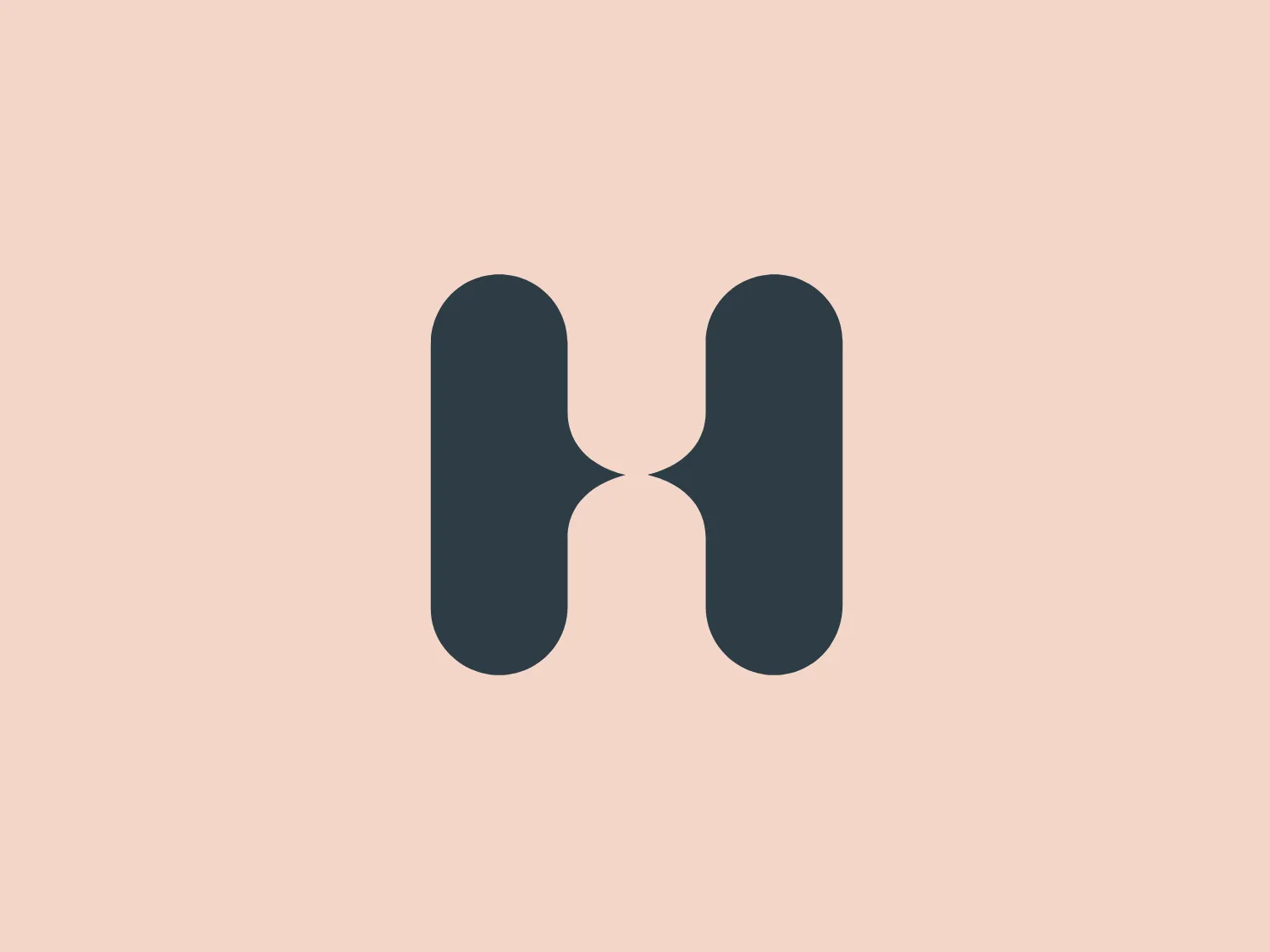 The image displays a simplistic and modern logo with a symmetrical design, reminiscent of a stylized letter "H" or perhaps two rounded rectangles mirroring each other with a narrow gap in between, forming a central bridge. The Hamell logo features a flat, desaturated dark teal color, giving it a professional and contemporary look. There are no additional embellishments, suggesting a minimalist and clean brand identity. This design would be suited for industries that value clarity, connectivity, and balance.