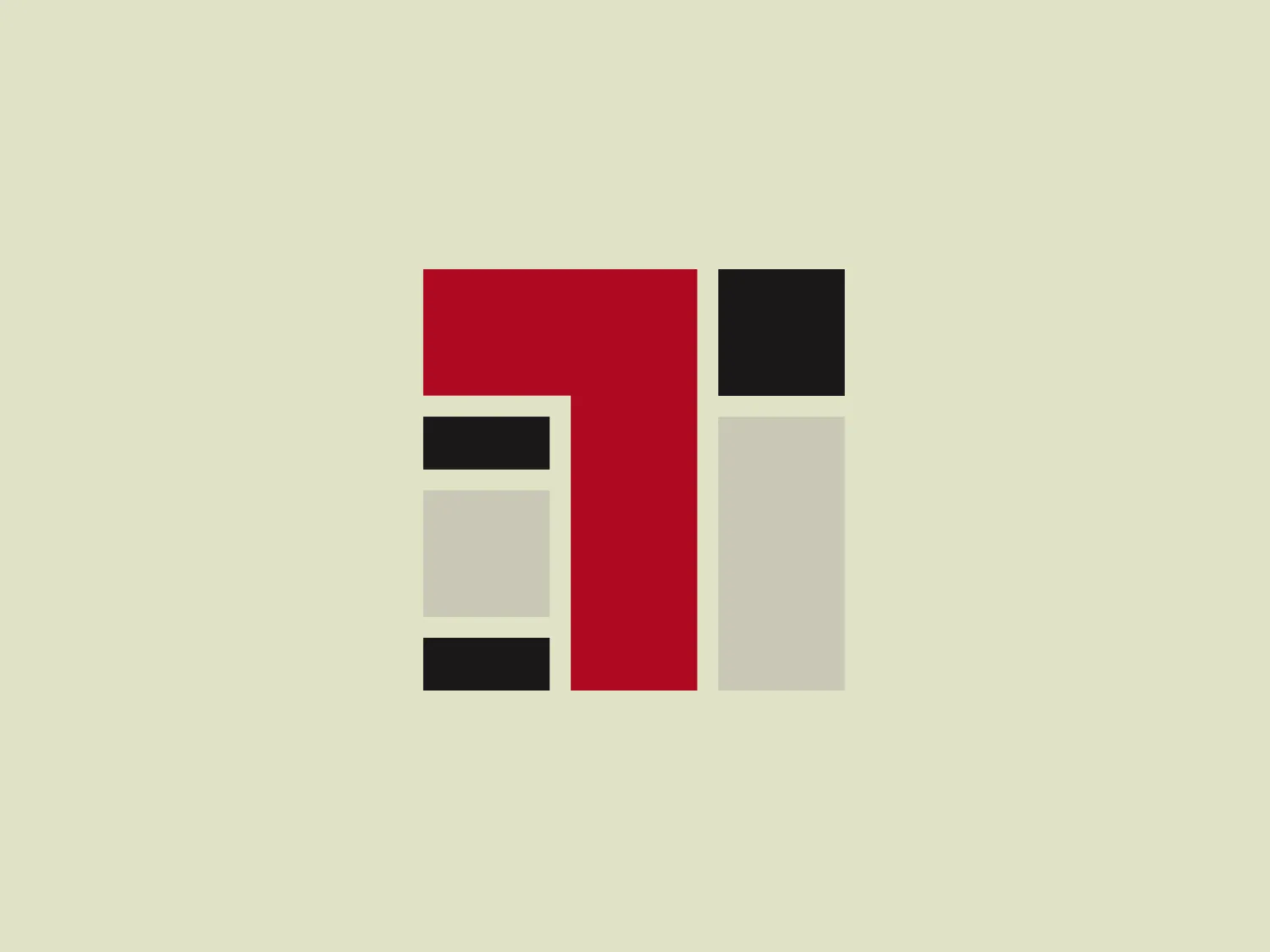 The Trident Hotels logo showcases a stylized letter "T" composed of geometric blocks. A bold, red rectangular shape forms the vertical body of the "T," while a square black form creates the crossbar. A series of smaller rectangles in shades of beige and light grey adds depth and structure to the design. The aesthetic is modern, minimalist, and accentuated by color contrast and geometric shapes.