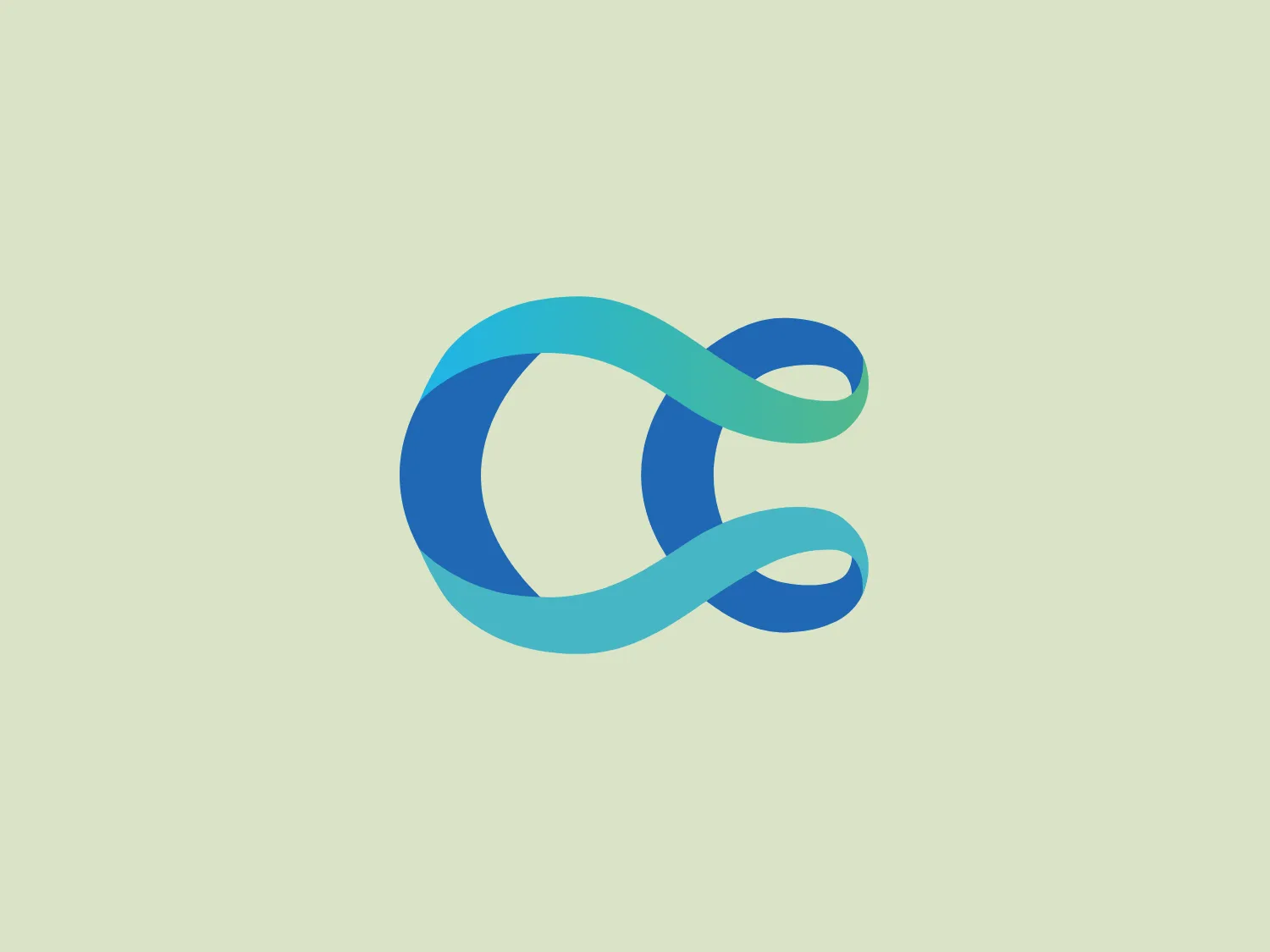 The Curiosity Podcast logo features an abstract, flowing design reminiscent of an infinity symbol or a stylized letter "E". It is composed of two intertwined elements with gradient colors that seamlessly transition from a light turquoise at the thin ends to a deeper teal blue at the thicker parts. The smooth curves and the overlap of the elements give it a dynamic and harmonious look, conveying a sense of movement and continuity. The design is modern and would be well-suited for a brand looking to express connectivity, infinity, or eco-friendliness.