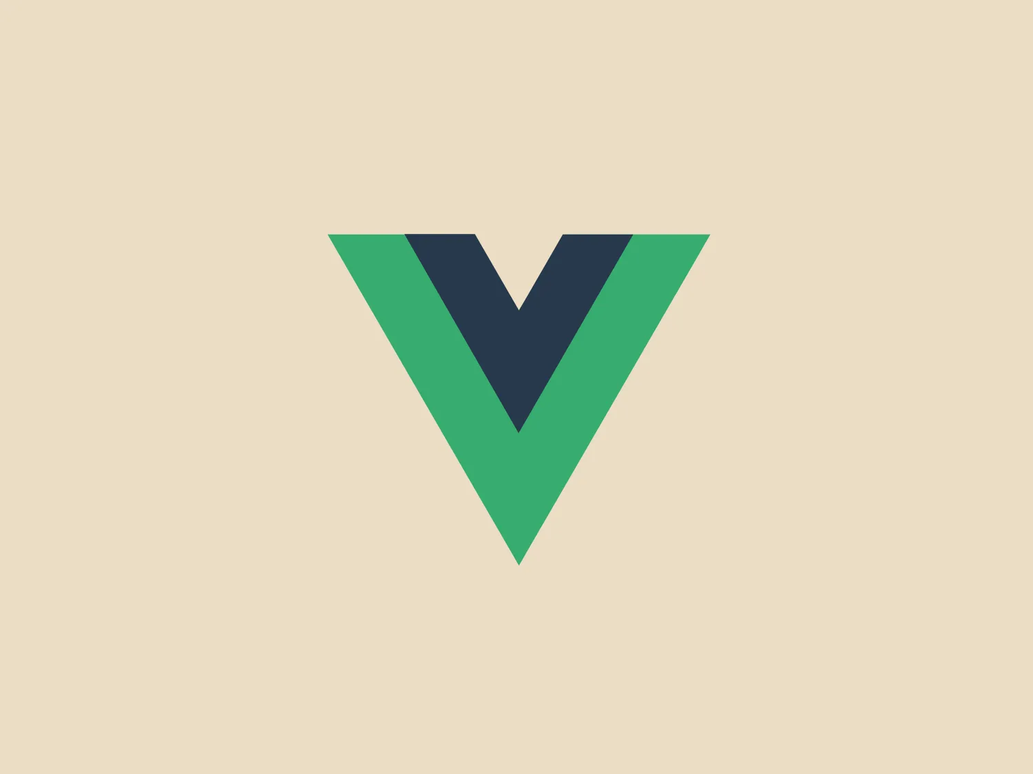 The Vue JS logo showcases a sleek and minimalist stylized letter "V" with a vibrant green hue on the left side and a deep navy blue on the right. The sharp division between the two colors creates a dynamic and modern feel. The "V" is enclosed in an inverted green triangular shape, communicating stability and balance, while the clever use of negative space heightens its visual impact.