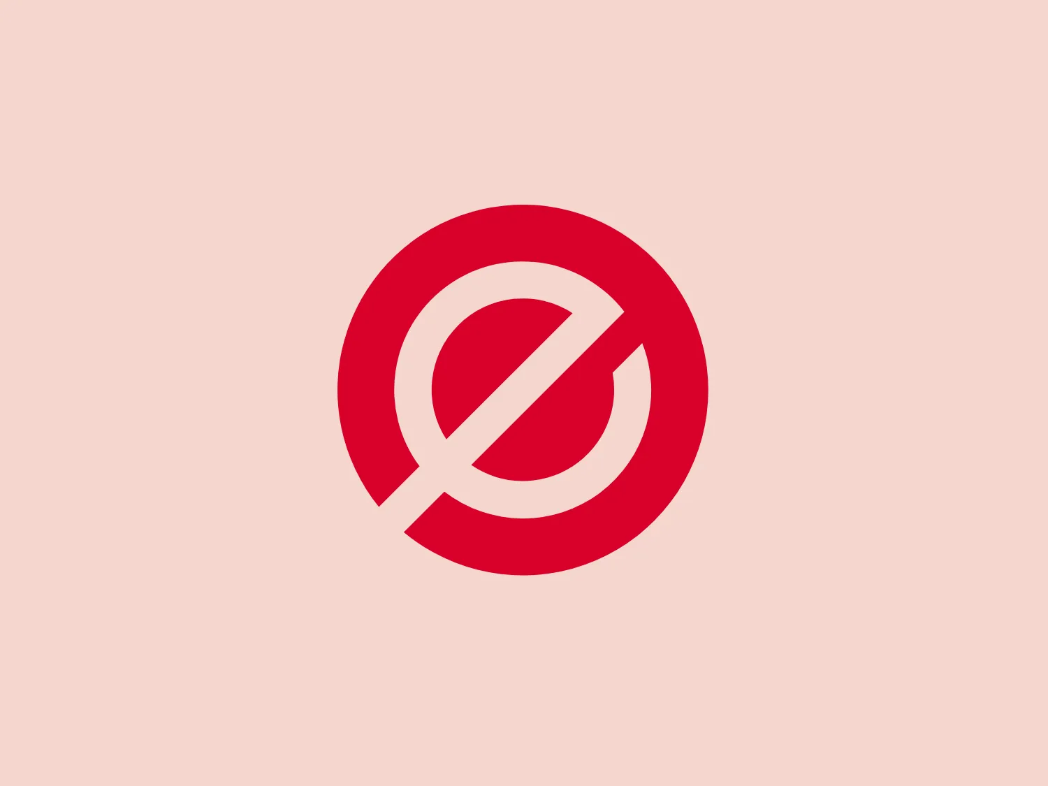 The Ekko Mobiles logo is a modern and stylish design featuring a white letter or symbol enclosed in a solid red circle. The letter/symbol is a fusion of 'Q' and 'E' or a similar character, with smooth curves and a diagonal line, evoking a sense of motion or prohibition. The high-contrast between the white figure and red background creates a bold and captivating look.