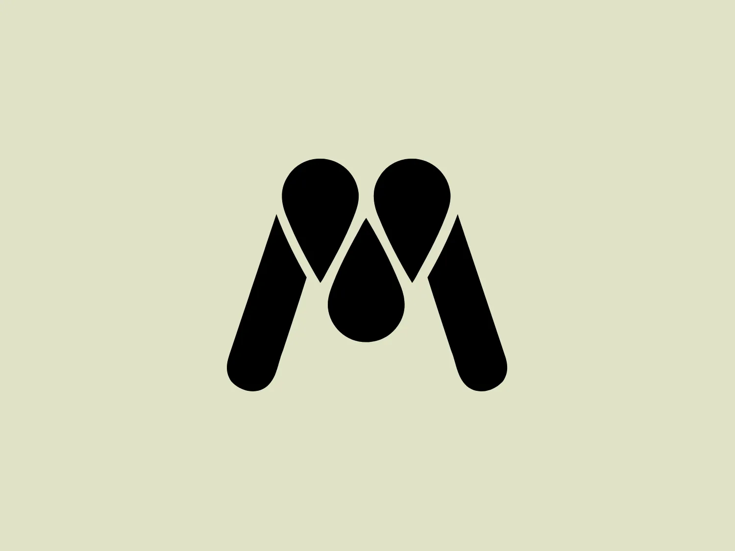 The La Mouche logo features a stylized letter 'M' composed of three geometric shapes resembling elongated teardrops or leaves, with the two outer shapes angled outward and the central one pointing downward, forming a symmetry around the vertical axis. The shapes are solid black with sharp points at the top and rounded bottoms, creating a dynamic and modern appearance. The black color provides a strong contrast, suggesting a sleek and professional brand identity.