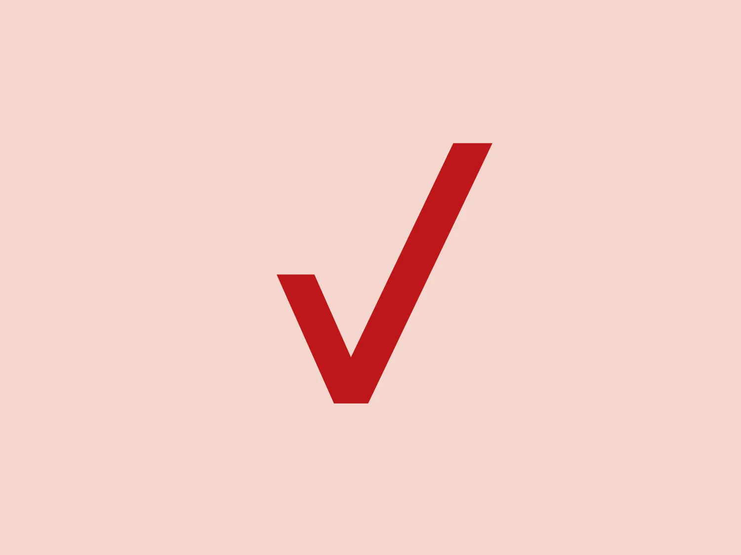 The Verizon logo features a stylized check mark with a thick, bold design. Composed of two distinct segments – a longer descending diagonal line and a shorter ascending diagonal line – it conveys a sense of approval, completion, or verification. The solid, vibrant red color signifies positivity and correctness, making the design simple, clean, and direct.