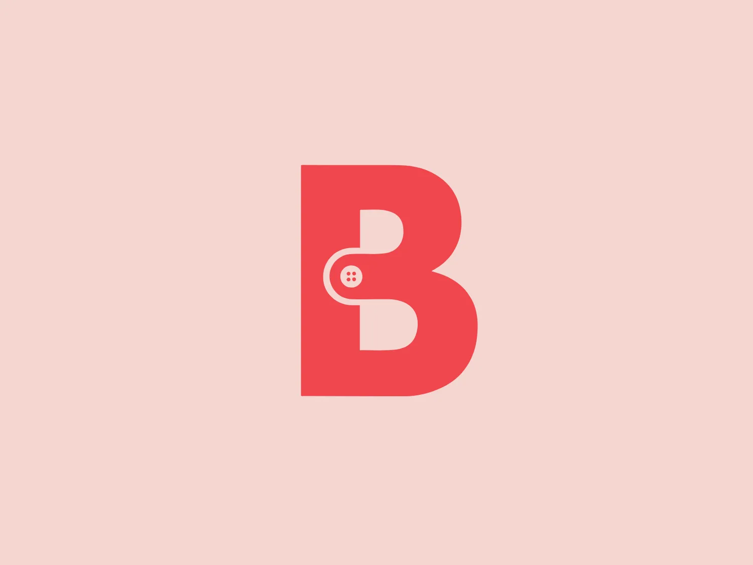 The logo for Bundle Bags features a lowercase 'b' in a solid coral red color, using a bold, sans-serif typeface. It includes a unique design element with a white circle and four smaller circles inside, resembling a button, placed within the curve of the 'b'. This adds a playful and modern touch to the logo, symbolizing connectivity or customization. The design's simplicity allows for versatility, while the button element provides a distinctive characteristic that sets it apart from a standard typographic logo.