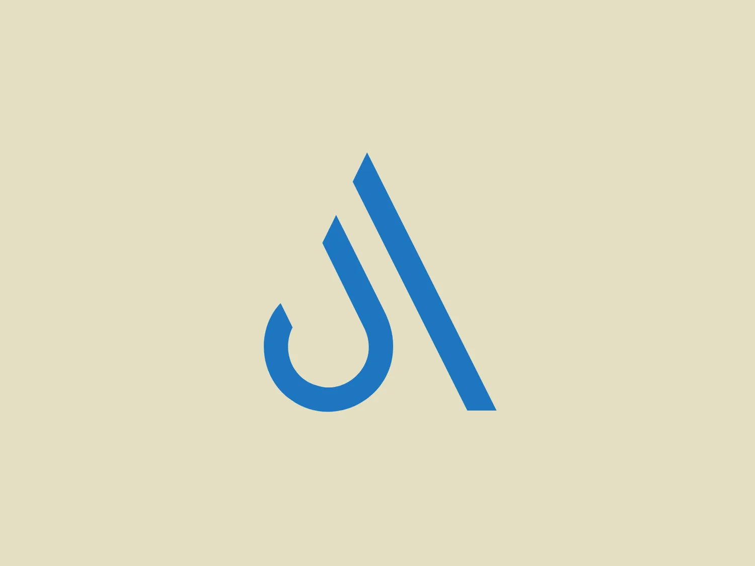 The Archi logo consists of two stylized characters resembling the letters 'J' and 'I' merged together in a dynamic and modern style. The primary color is a vibrant shade of blue, exuding professionalism and trustworthiness. The 'J' character features a curved hook seamlessly transitioning into the straight line of the 'I', which has a slight inclination to the right, suggesting progress and forward-thinking. The characters are bold and the design is minimalist, lacking any additional embellishment. This simple yet elegant design would stand out against a subtle background color.