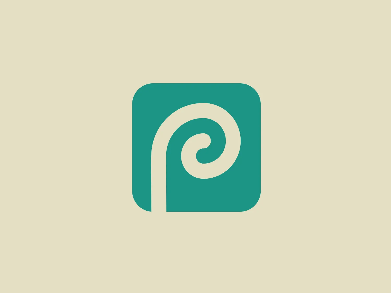 The logo presented for Photopea is a simplistic and modern design consisting of a single white spiral shape set against a flat teal square background. The spiral starts from the border near the lower-left corner and curves inward towards the center of the square, resembling a stylized letter "P" or a nautilus shell. The white spiral on the teal creates a striking contrast, making the logo memorable and visually impactful. Overall, the design is clean with a balance between organic curves and geometric form.