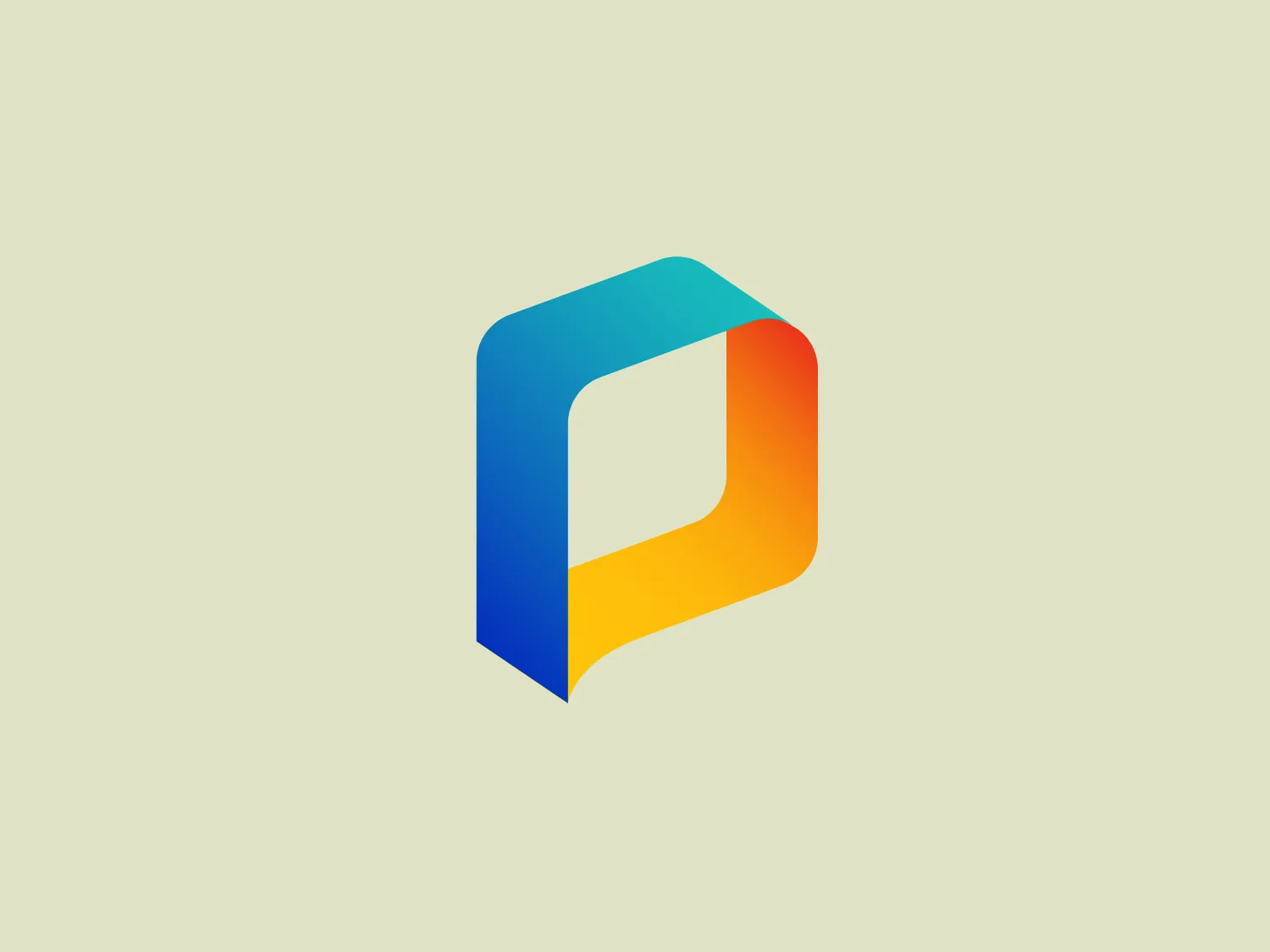 The logo displayed is a stylized, three-dimensional letter 'D' that comprises gradients of three primary colors: blue, yellow, and red. It features a modern and minimalistic design aesthetic with its smooth curves and the interplay of shadows creating an illusion of depth and perspective. The blue color transitions into yellow, which then turns into red, suggesting a sense of dynamism and innovation. The overall shape appears to be a continuous loop, implying movement or an endless cycle.