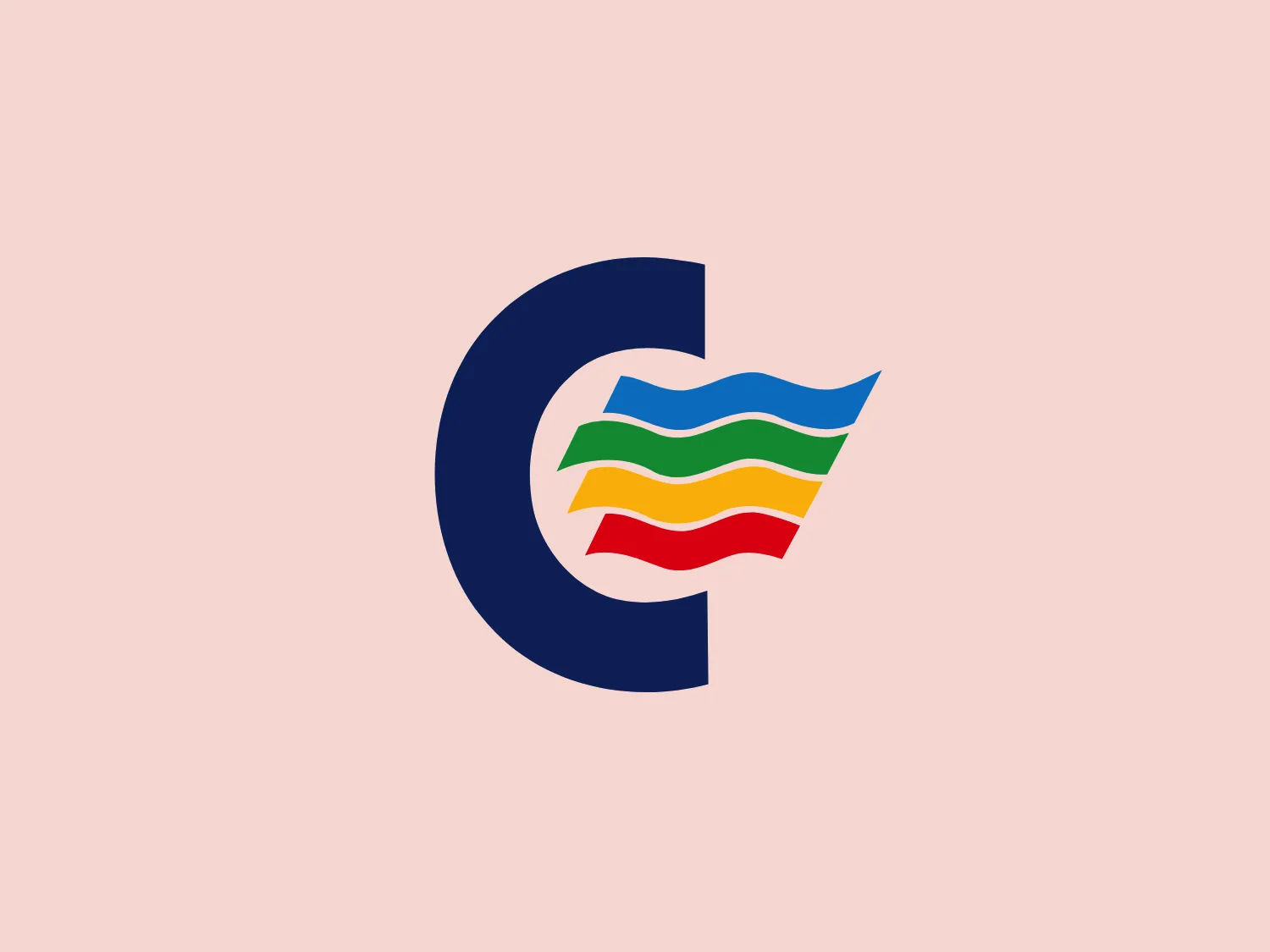The Color Line logo showcases a sleek, dark navy blue letter "C" complemented by a dynamic, multi-colored swoosh on its open side. The swoosh features even, horizontal wavy lines in green, yellow, red, and light blue, creating a vibrant, flowing effect. This modern and clean design exudes movement and energy, with the contrast of colors enhancing the professional appearance while making the logo stand out.