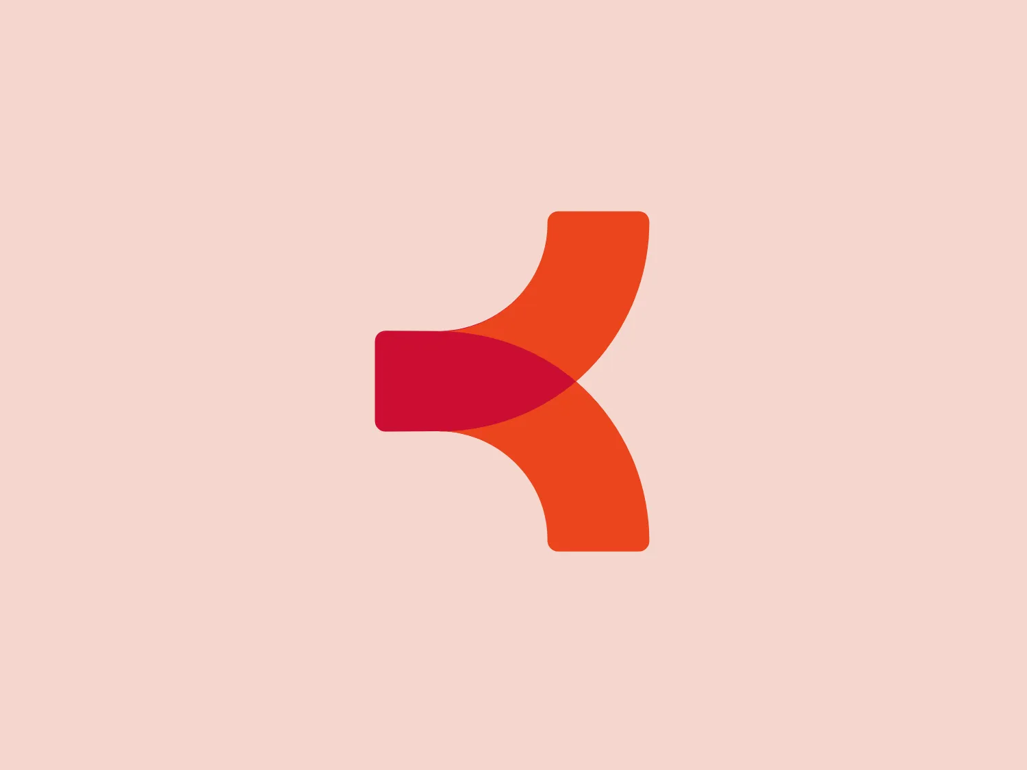 The Key Retirement logo features a stylized, abstract representation of a cross or plus sign, crafted from two elements. The left element is a warm, vivid orange, while the right element is a slightly cooler, deep pink shade. The design has a modern and dynamic look with a slight curvature, creating the impression of motion or fluidity. The overall aesthetic is minimalist yet bold, and the contrast between the two colors adds to its striking appearance. The image is clean, with no additional embellishment, adding to its contemporary vibe.