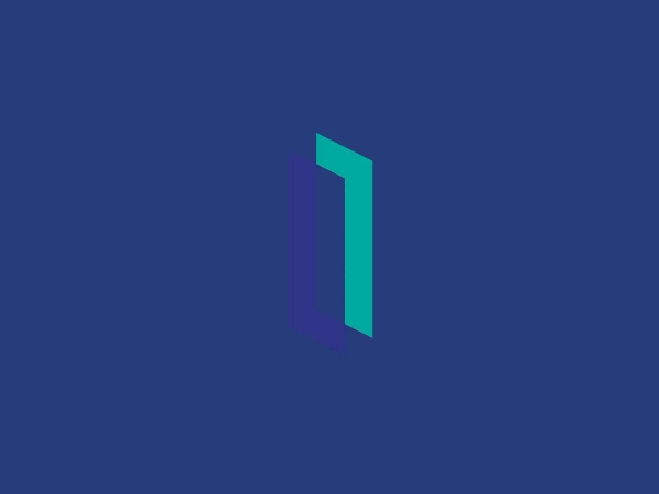 The logo in the image is a modern and geometric design that consists of two parallelograms leaning against each other, creating a stylized letter 'N' for Intersystems. One of the parallelograms is a rich navy blue (#273B7A), while the other is a vibrant teal (#00A79D), suggesting a dynamic and contemporary vibe. The shapes are balanced and simple, yet they convey depth through the use of shading and the overlapping design. The contrast between the colors gives the logo an energetic feel. Due to the cooler tones of the logo, a subtle warm background color would complement it well. Hexcode: #F3DDEB.