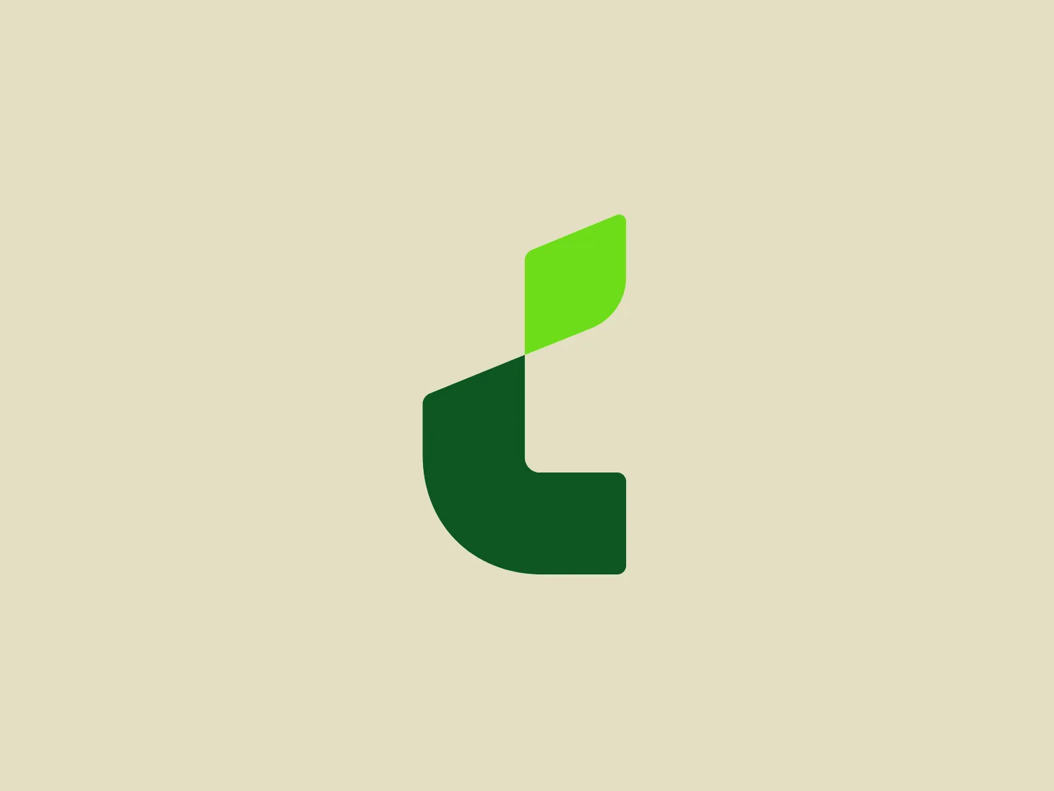 The logo for Localiza is a stylized, abstract depiction that may suggest a letter or a symbol. It consists of two shapes; the larger one is a deep, forest green, while the smaller, upper part is a bright lime green. The design has a modern, minimalistic feel, with the use of sharp edges and a smooth, curved line that separates the two color sections. The overall shape might resemble a geometric plant or leaf, indicative of growth or eco-friendliness. The transition between the two shades of green creates a sense of dimension and movement.