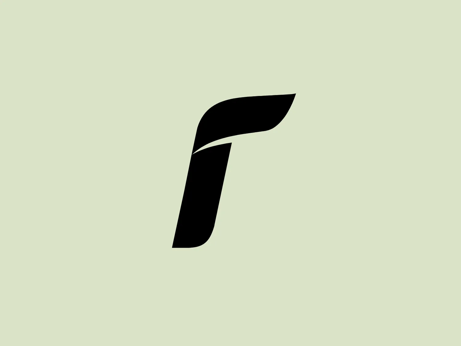 The image shows a sleek, modern logo for Rizoma consisting of what appears to be an abstract or stylized elongated 'F' shape. It has a clean, fluid line that creates a slight curve at the top, angling downwards with a tapering effect towards the bottom. The negative space near the top of the figure gives the impression of a folded edge, adding a layer of depth. The logo is monochromatic, using a bold black that stands out sharply against a white background. The minimalistic design suggests sophistication and a contemporary feel.